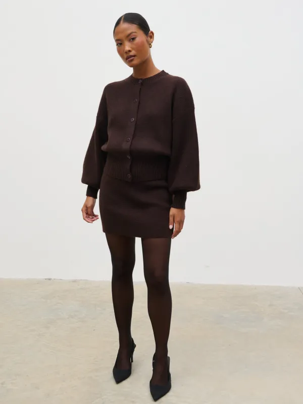 Etta Knit Mini Skirt - Chocolate sold by Pretty Lavish