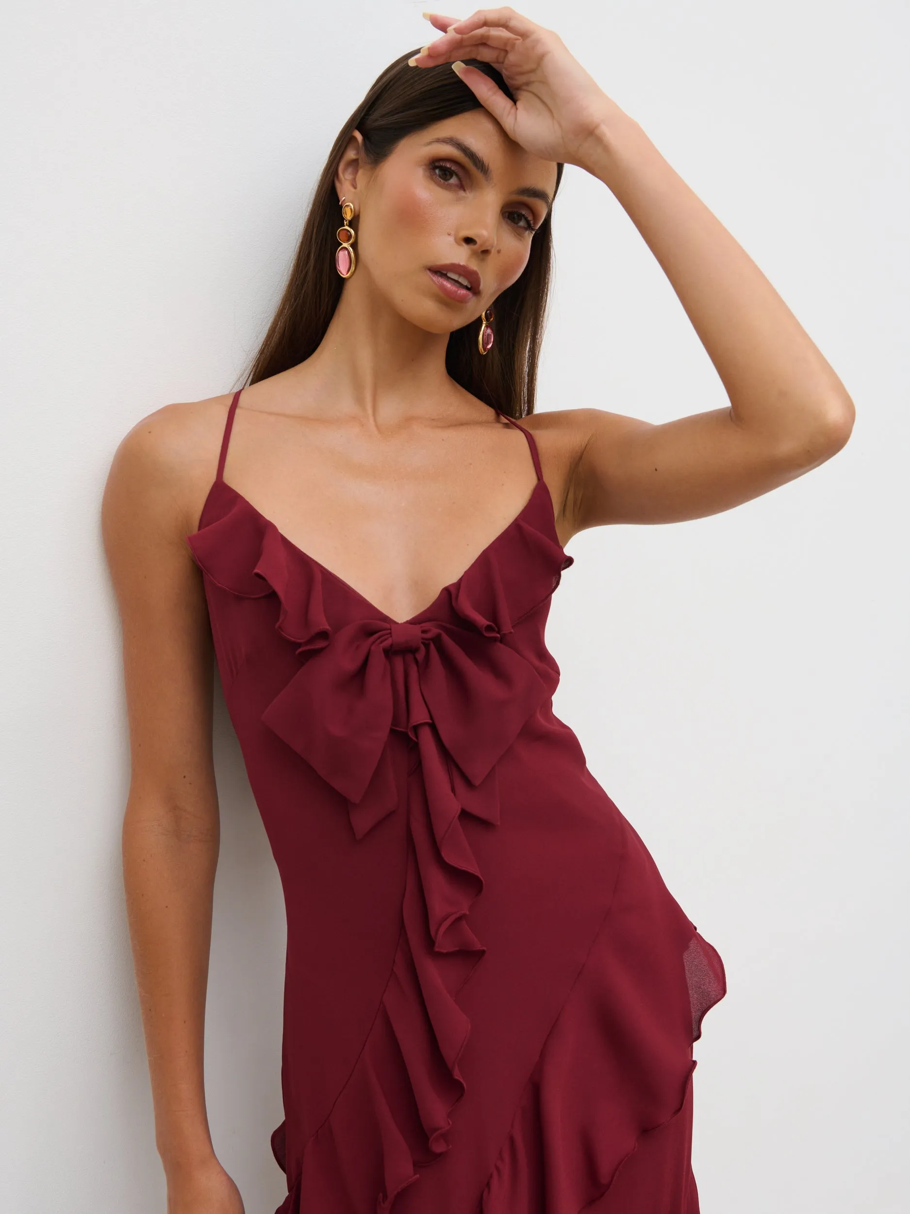 Elle Ruffle Bow Maxi Dress - Wine sold by Pretty Lavish product image thumbnail 2