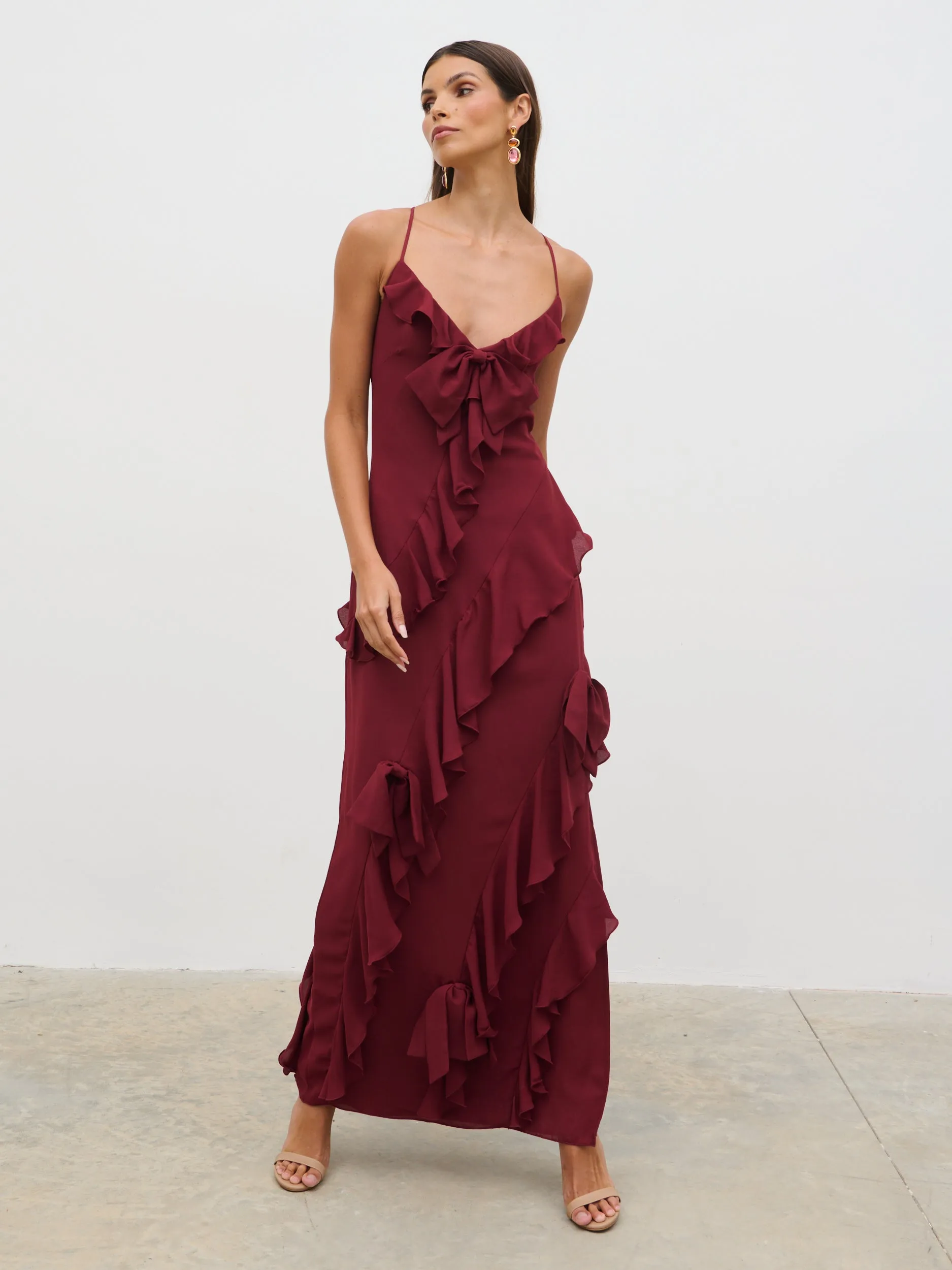 Elle Ruffle Bow Maxi Dress - Wine sold by Pretty Lavish product image thumbnail 5