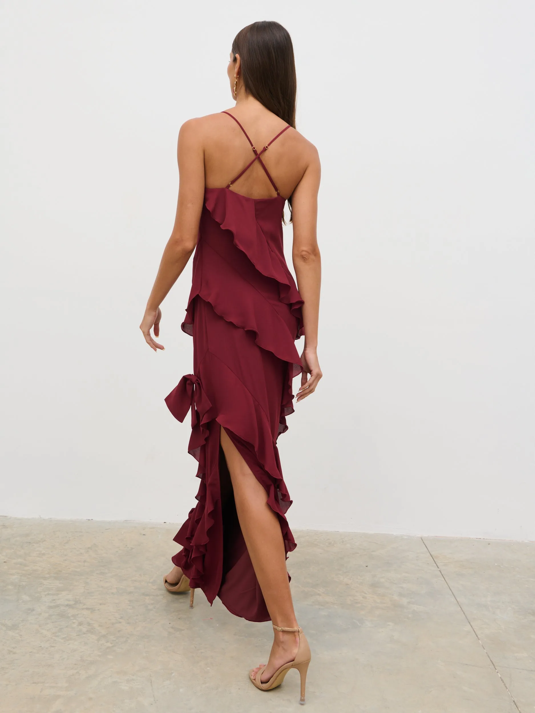 Elle Ruffle Bow Maxi Dress - Wine sold by Pretty Lavish product image thumbnail 3