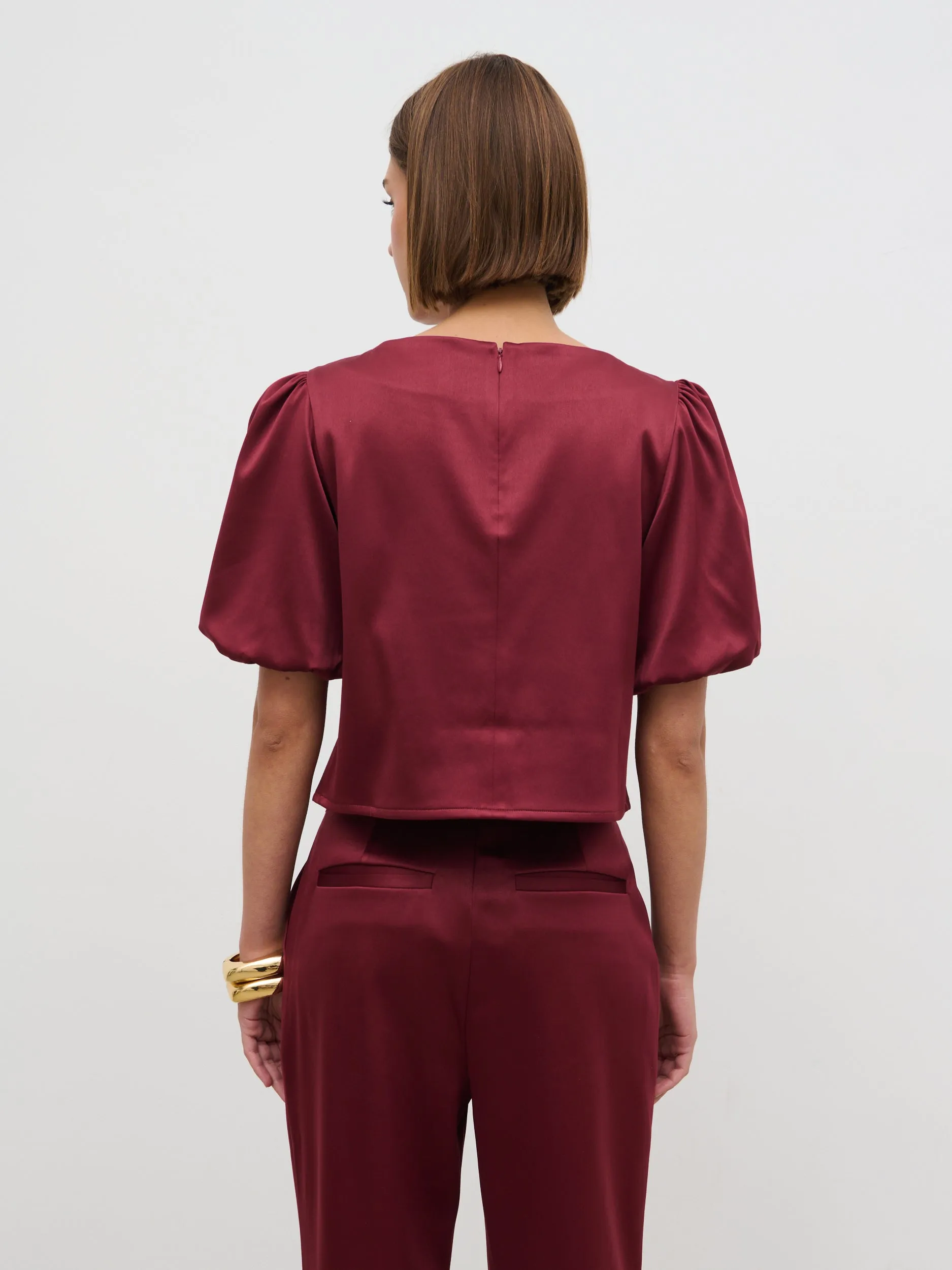 Lorah Puff Sleeve Bonded Satin Top - Wine sold by Pretty Lavish product image thumbnail 5