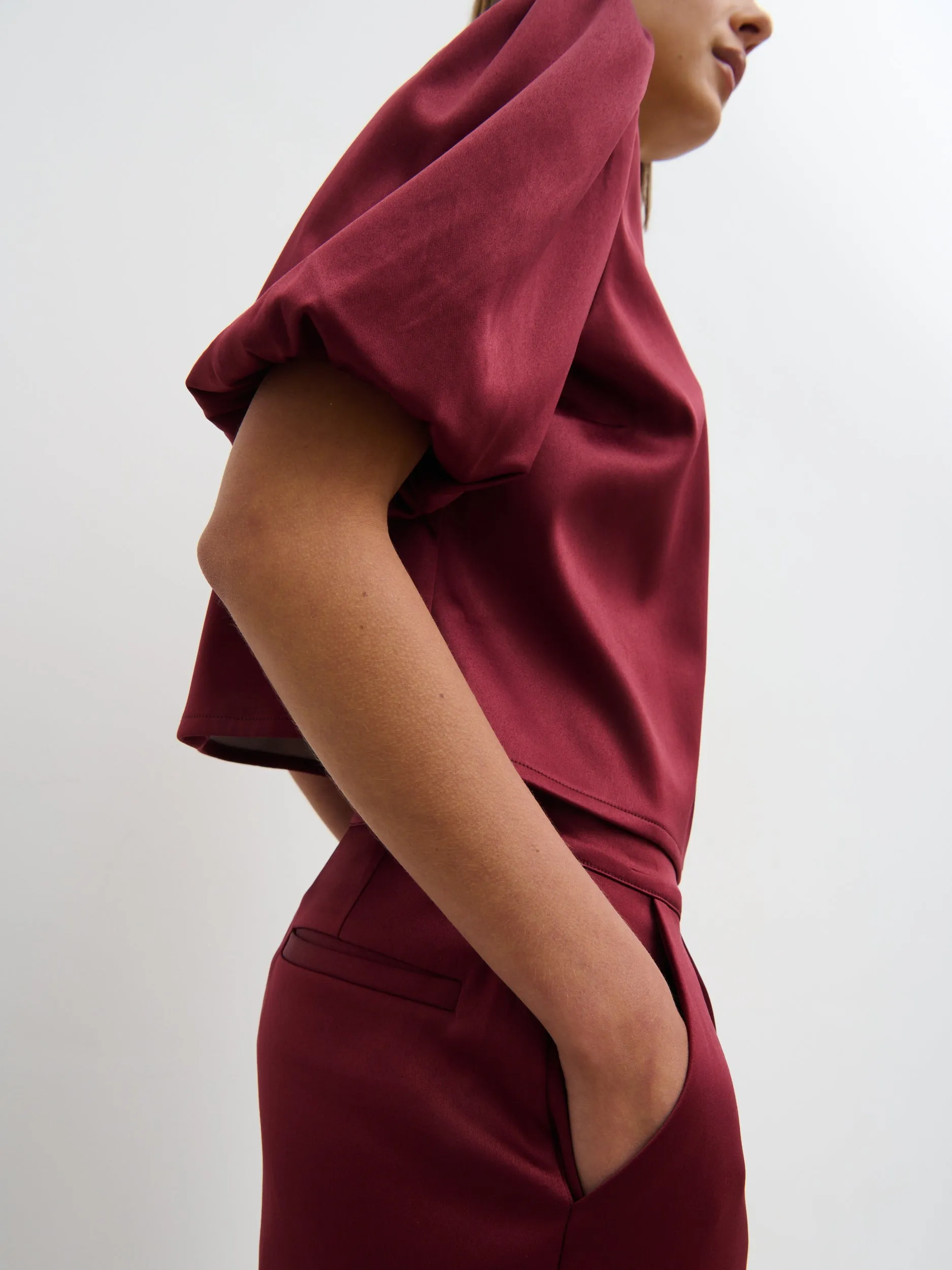 Lorah Puff Sleeve Bonded Satin Top - Wine sold by Pretty Lavish product image thumbnail 4