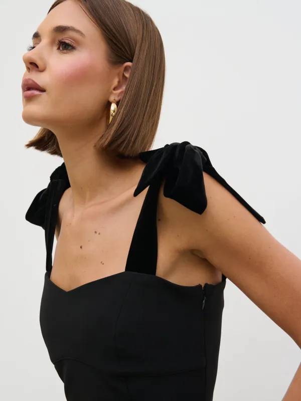 Zienna Velvet Bow Corset Top - Black sold by Pretty Lavish