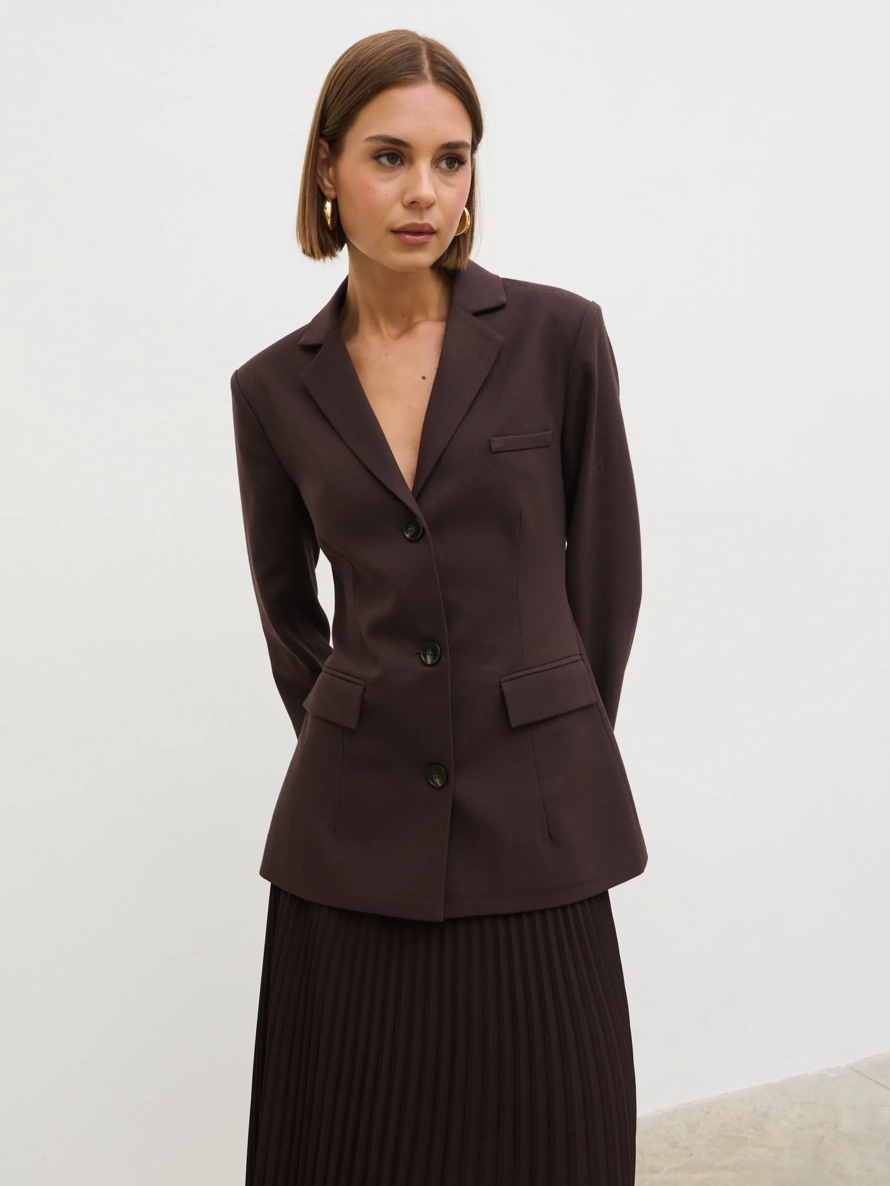 Elsa Cinched Blazer - Brown sold by Pretty Lavish