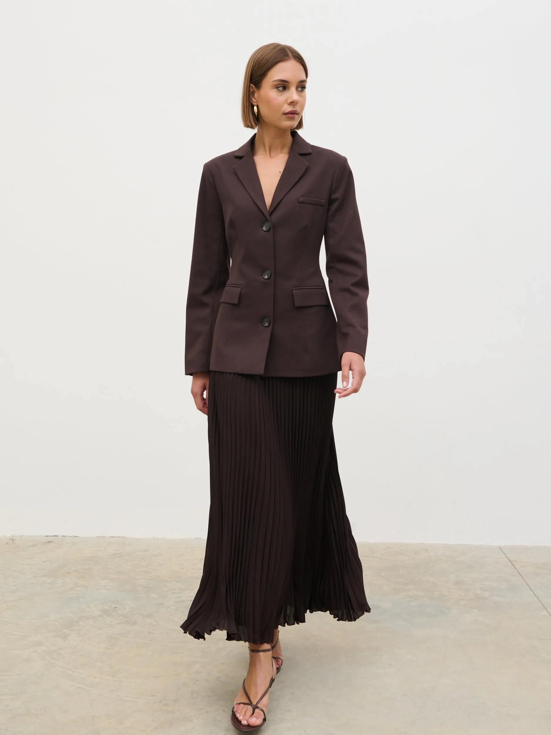 Elsa Pleated Midaxi Skirt - Brown sold by Pretty Lavish