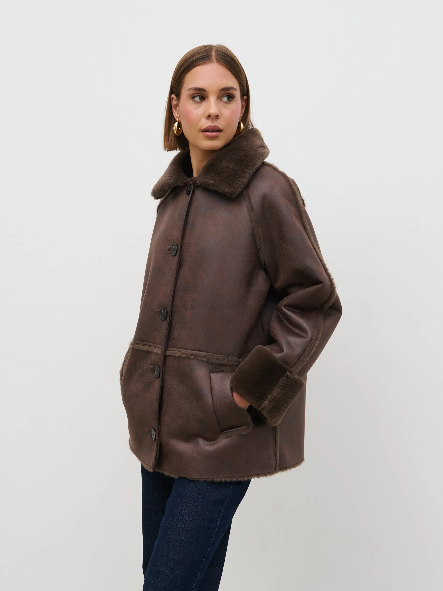 Sawyer Aviator Coat - Brown sold by Pretty Lavish
