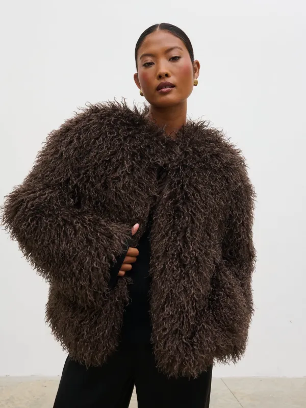 Irie Shaggy Short Faux Fur Coat - Brown sold by Pretty Lavish