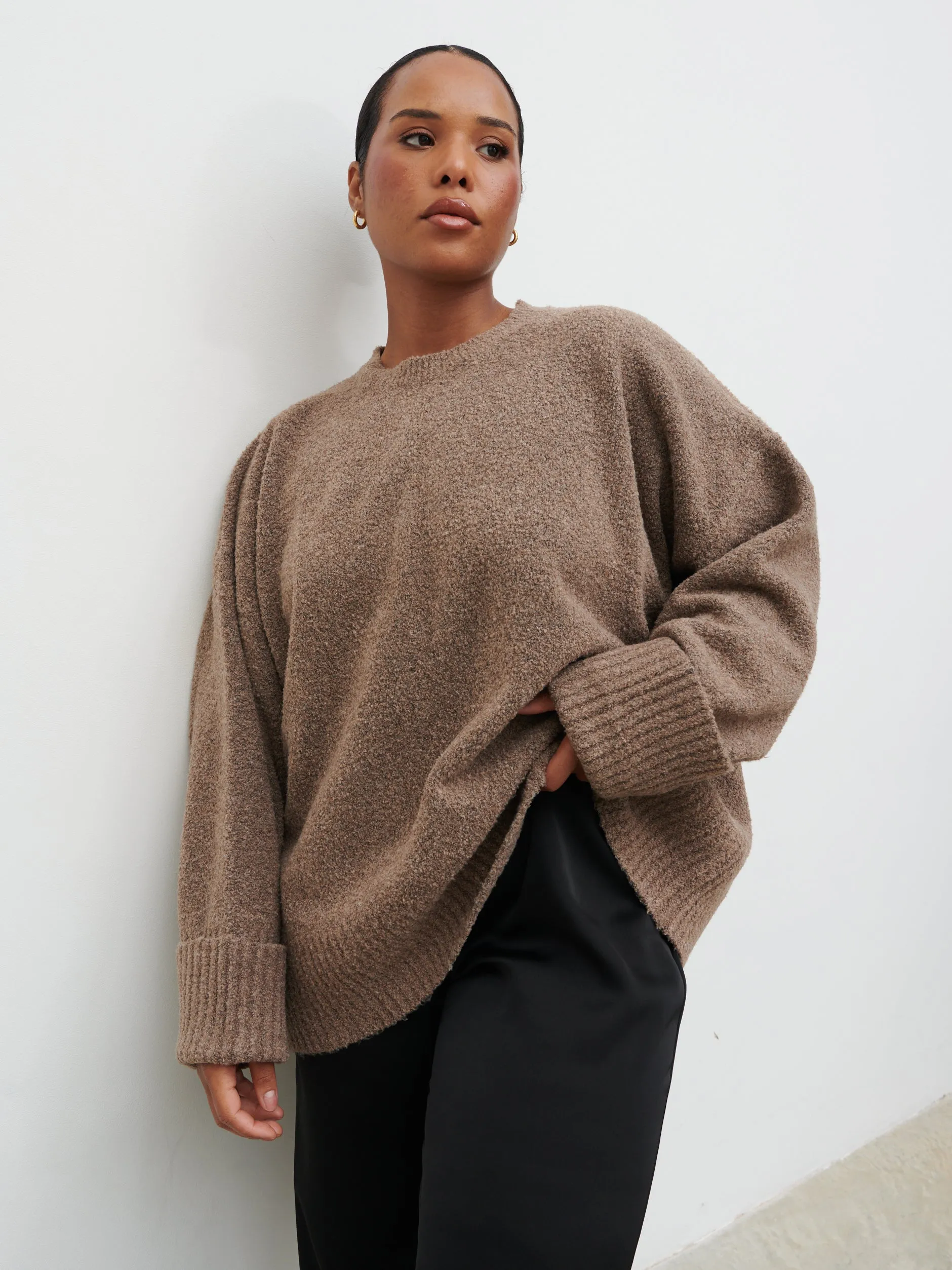 Camille Oversized Borg Jumper Curve - Mocha sold by Pretty Lavish product image thumbnail 2