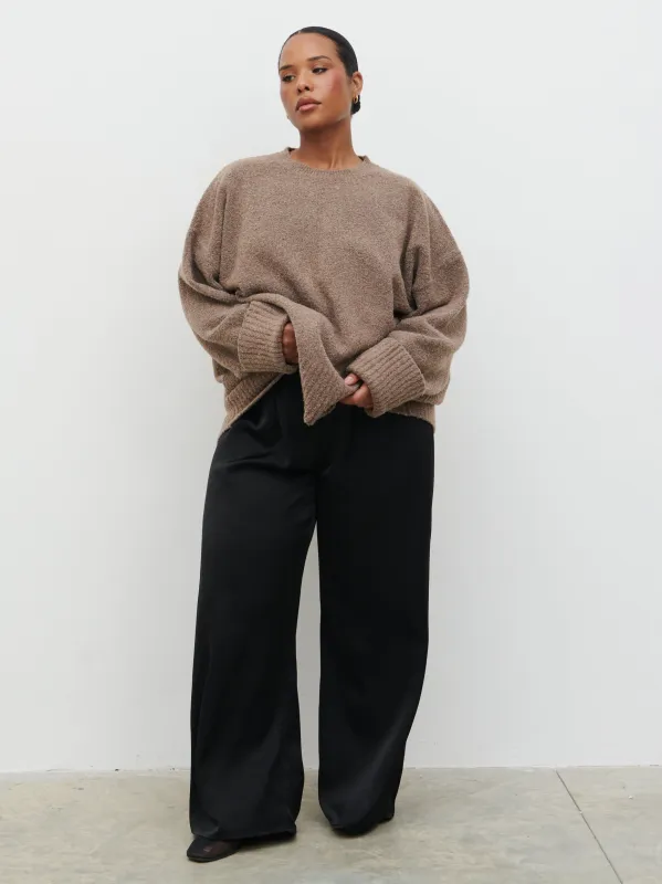 Camille Oversized Borg Jumper Curve - Mocha sold by Pretty Lavish