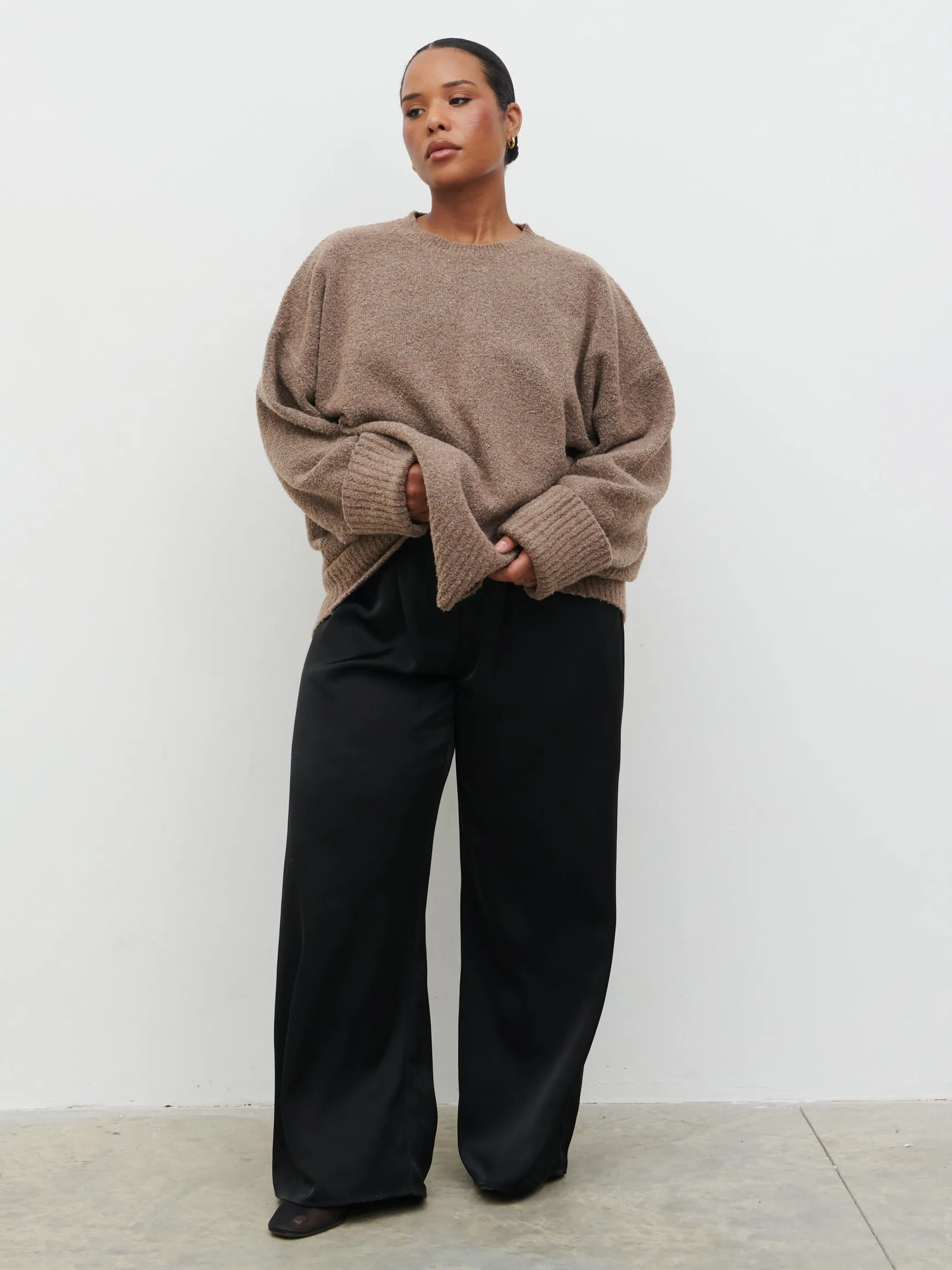 Camille Oversized Borg Jumper Curve - Mocha sold by Pretty Lavish