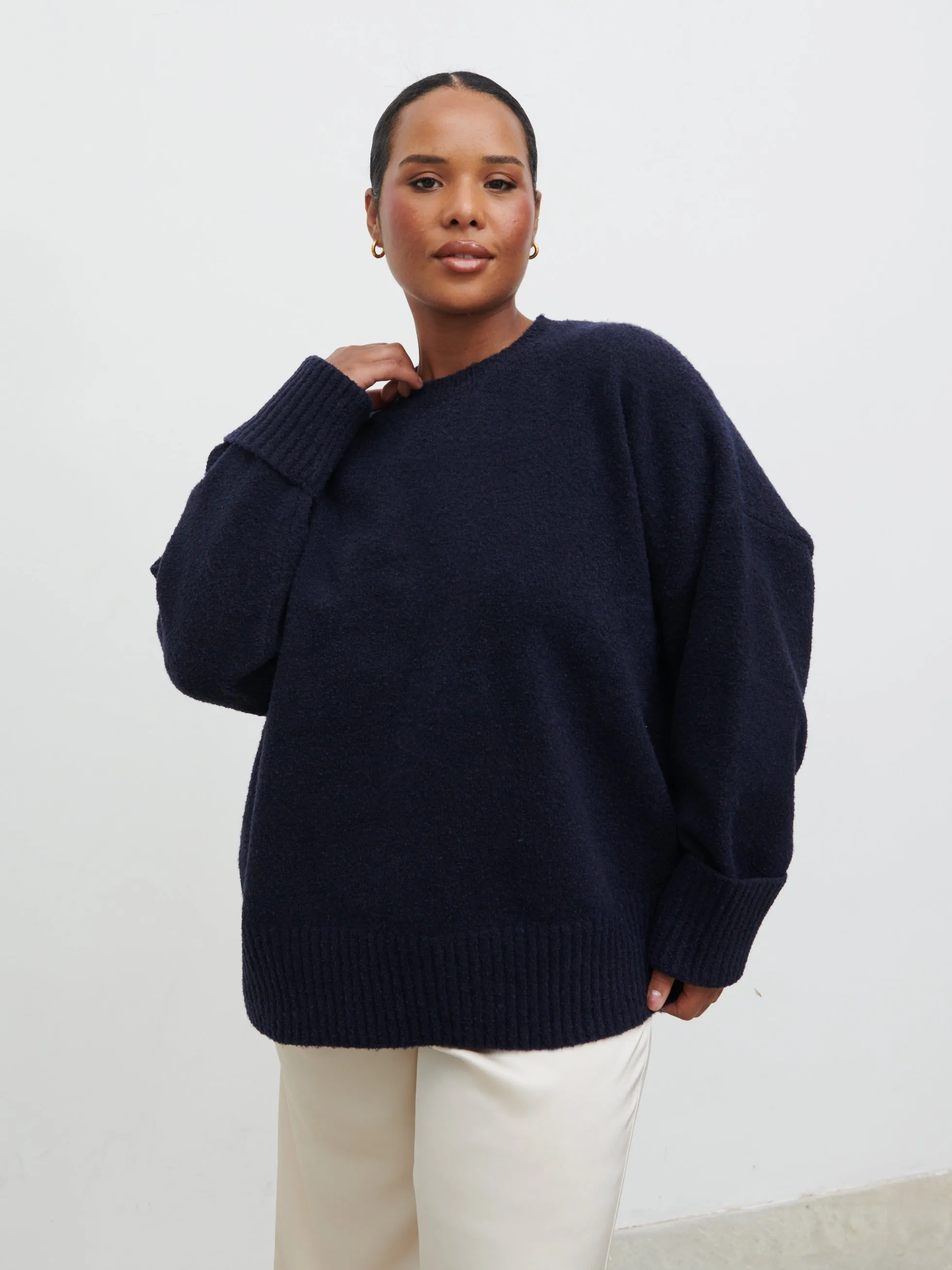 Camille Oversized Borg Jumper Curve - Navy sold by Pretty Lavish product image thumbnail 3