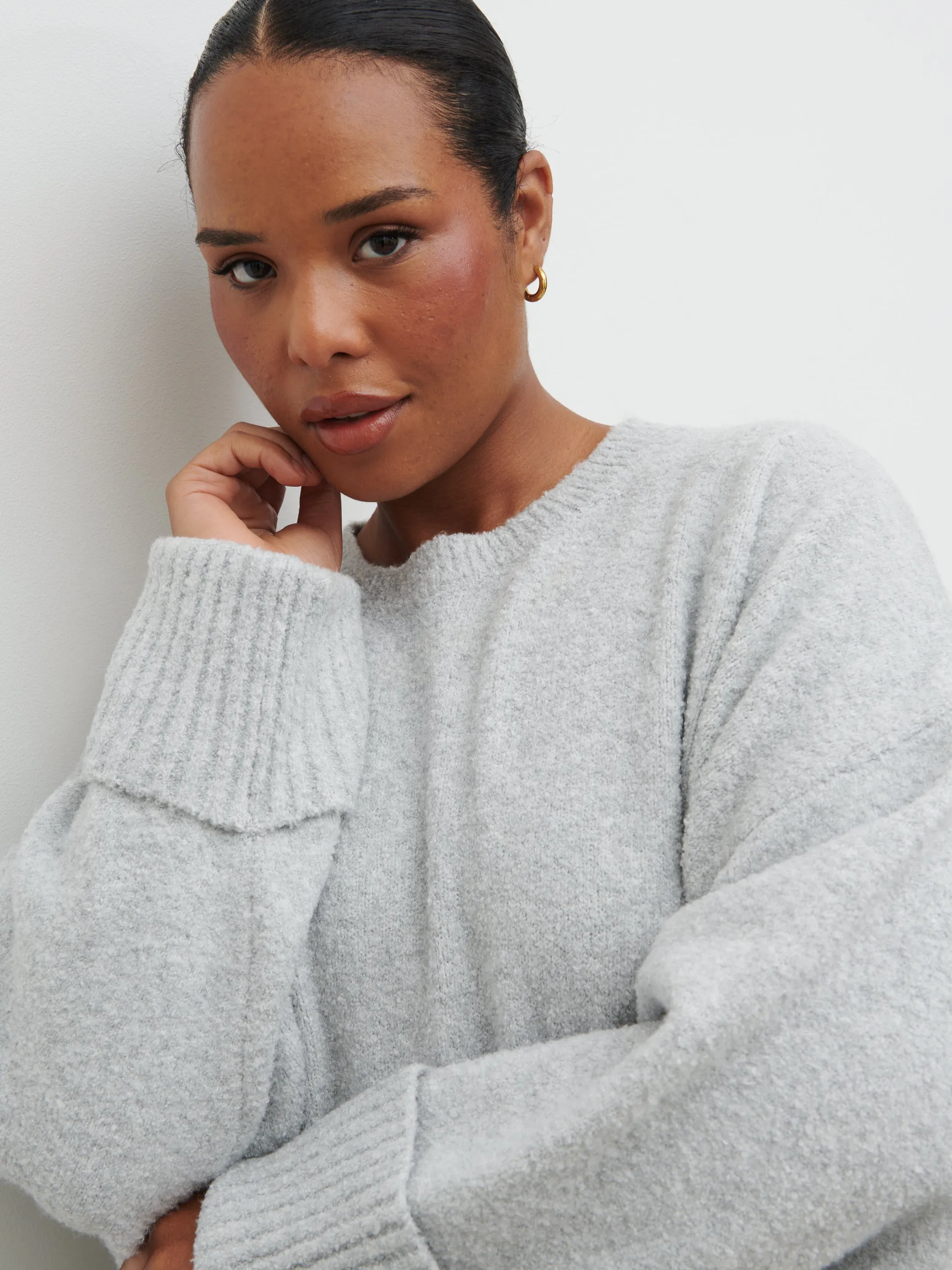 Camille Oversized Borg Jumper Curve - Light Grey sold by Pretty Lavish product image thumbnail 3