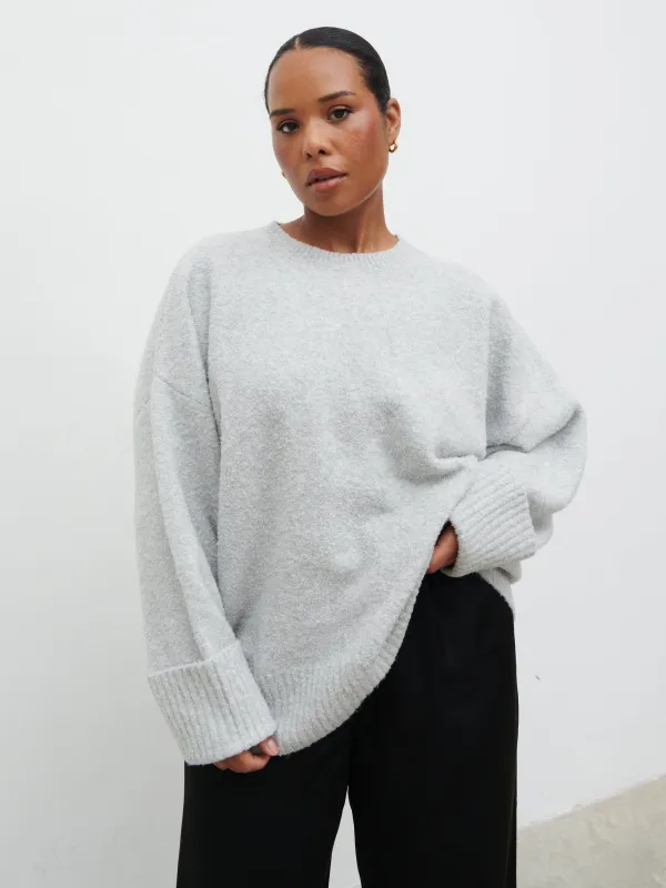 Camille Oversized Borg Jumper Curve - Light Grey sold by Pretty Lavish