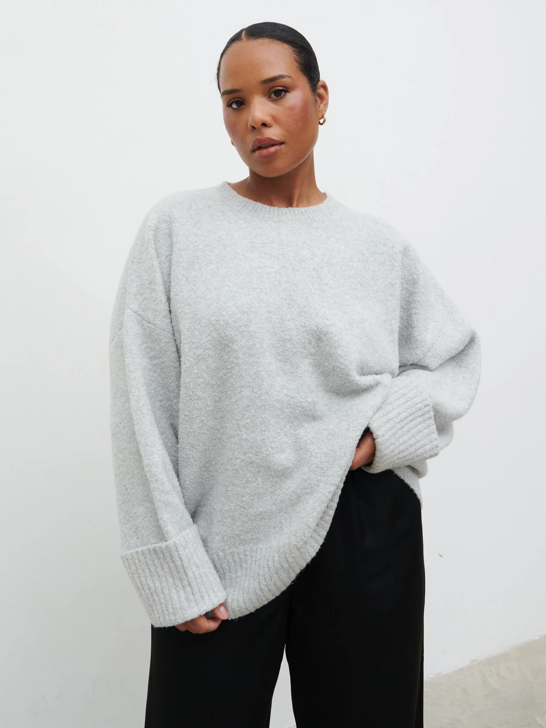 Camille Oversized Borg Jumper Curve - Light Grey sold by Pretty Lavish