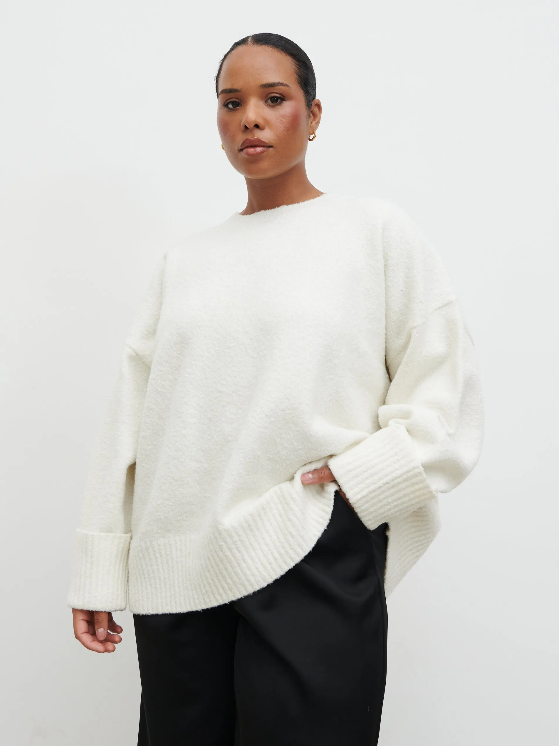 Camille Oversized Borg Jumper Curve - Cream sold by Pretty Lavish