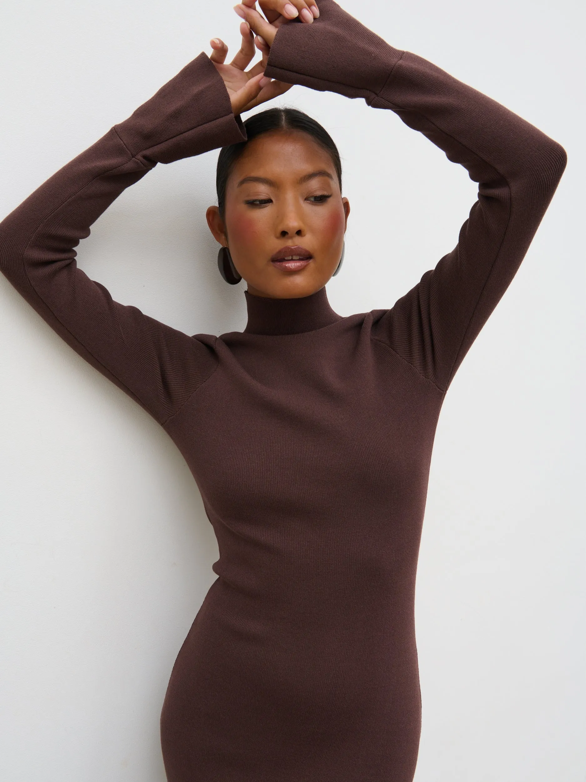 Alina High Neck Knit Midaxi Dress - Brown sold by Pretty Lavish product image thumbnail 5