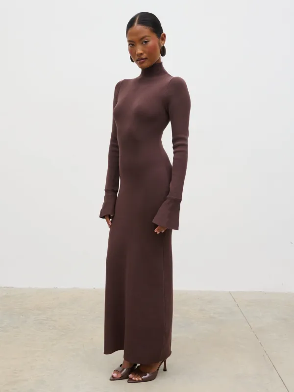 Alina High Neck Knit Midaxi Dress - Brown sold by Pretty Lavish