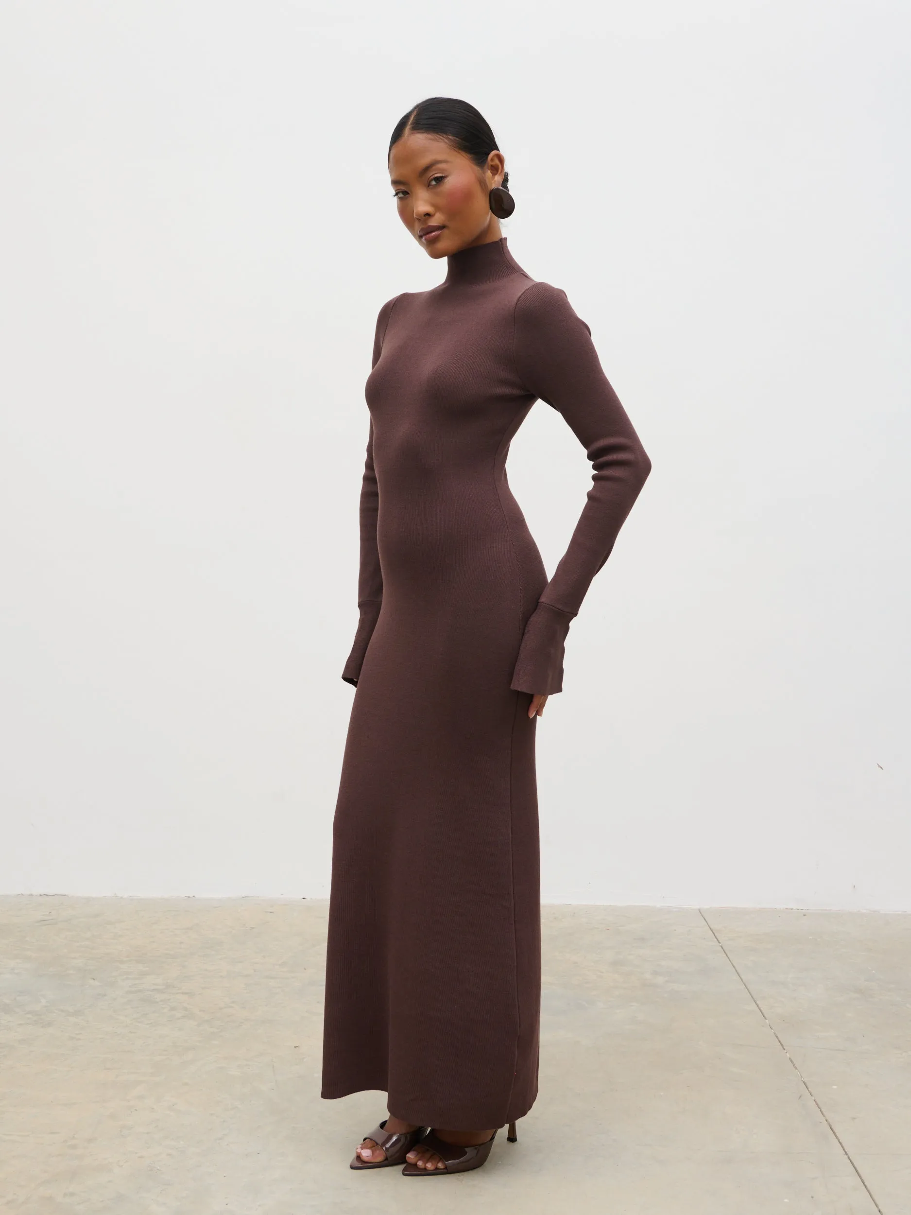 Alina High Neck Knit Midaxi Dress - Brown sold by Pretty Lavish product image thumbnail 4