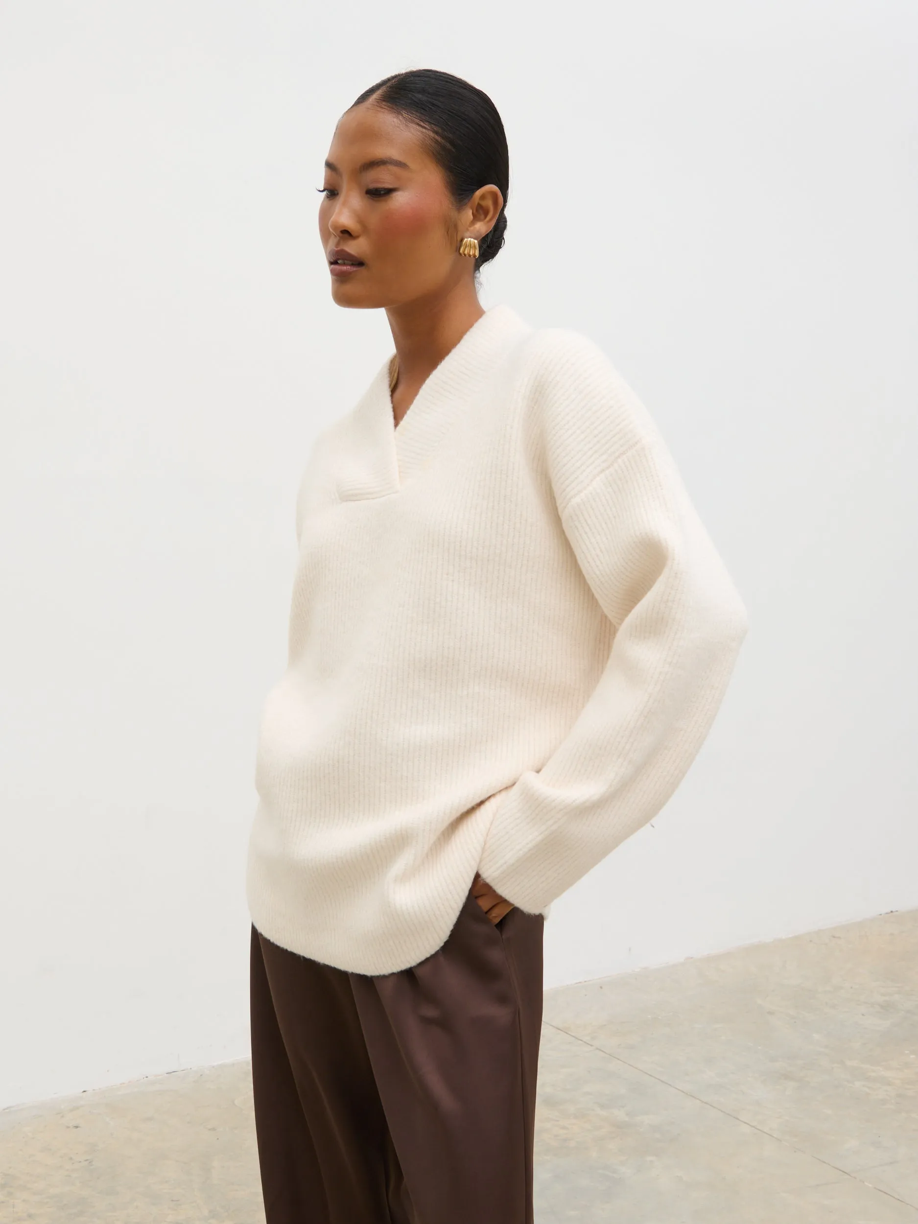 Briana Chunky V-Neck Knit Jumper - Cream sold by Pretty Lavish product image thumbnail 2