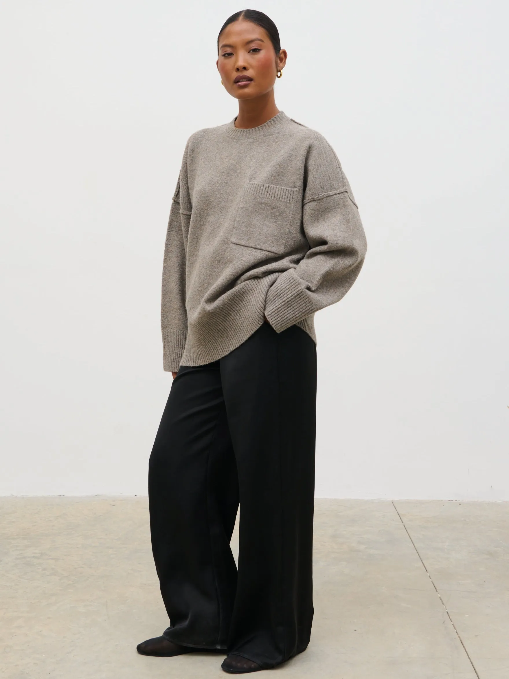 Bronte Pocket Knit Jumper - Greige sold by Pretty Lavish