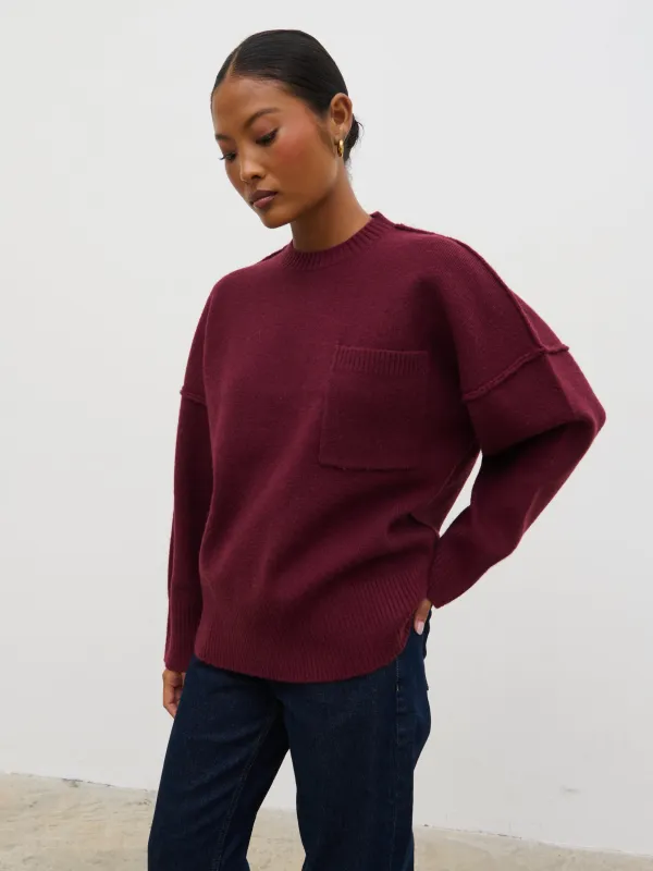Bronte Pocket Knit Jumper - Wine sold by Pretty Lavish