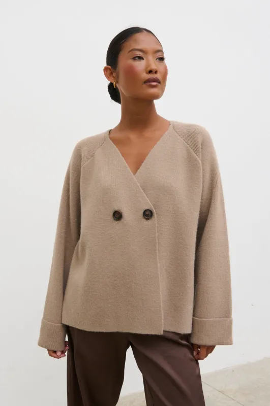 Aisha Double Breasted Knit Cardigan - Dusty Taupe sold by Pretty Lavish