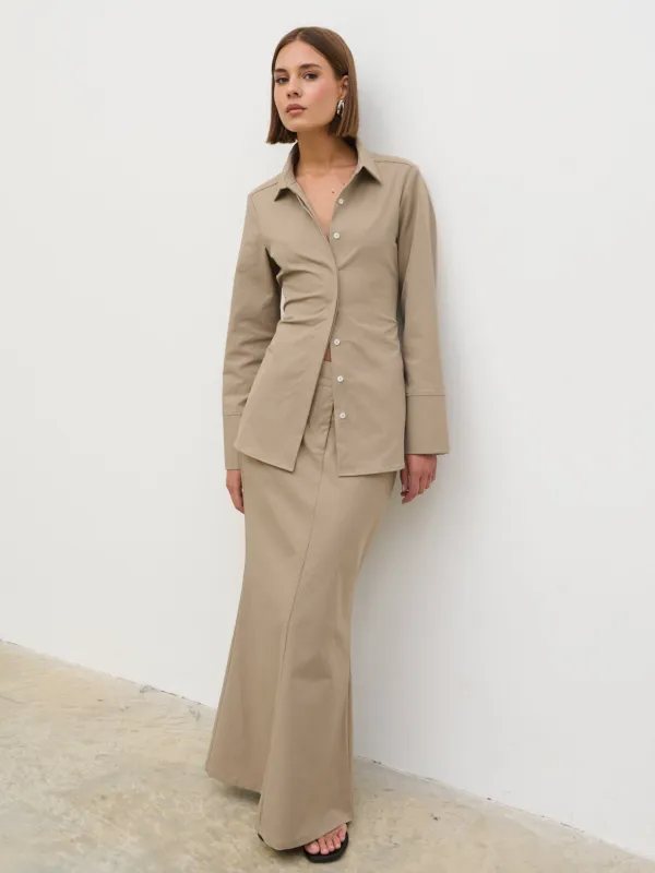 Myley Flare Maxi Skirt - Taupe sold by Pretty Lavish