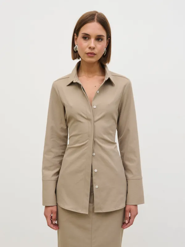 Myley Cinched Shirt - Taupe sold by Pretty Lavish