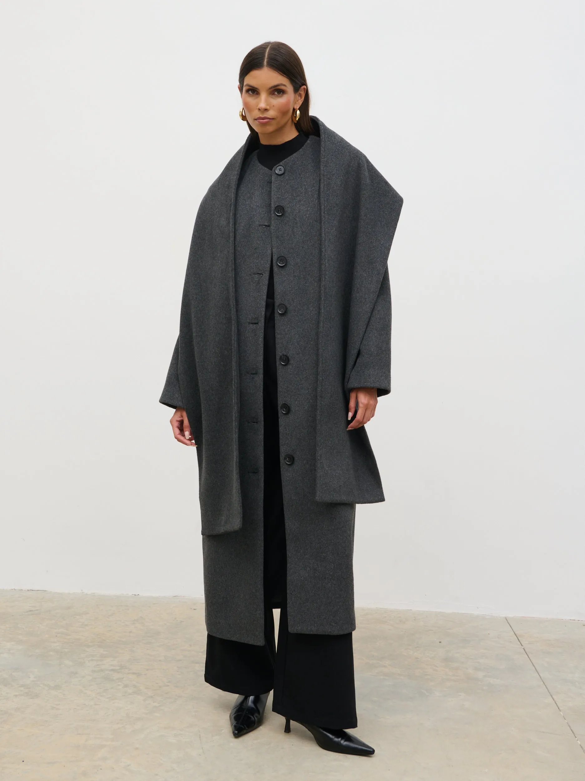 Ari Collarless Coat with Scarf - Grey sold by Pretty Lavish product image thumbnail 5