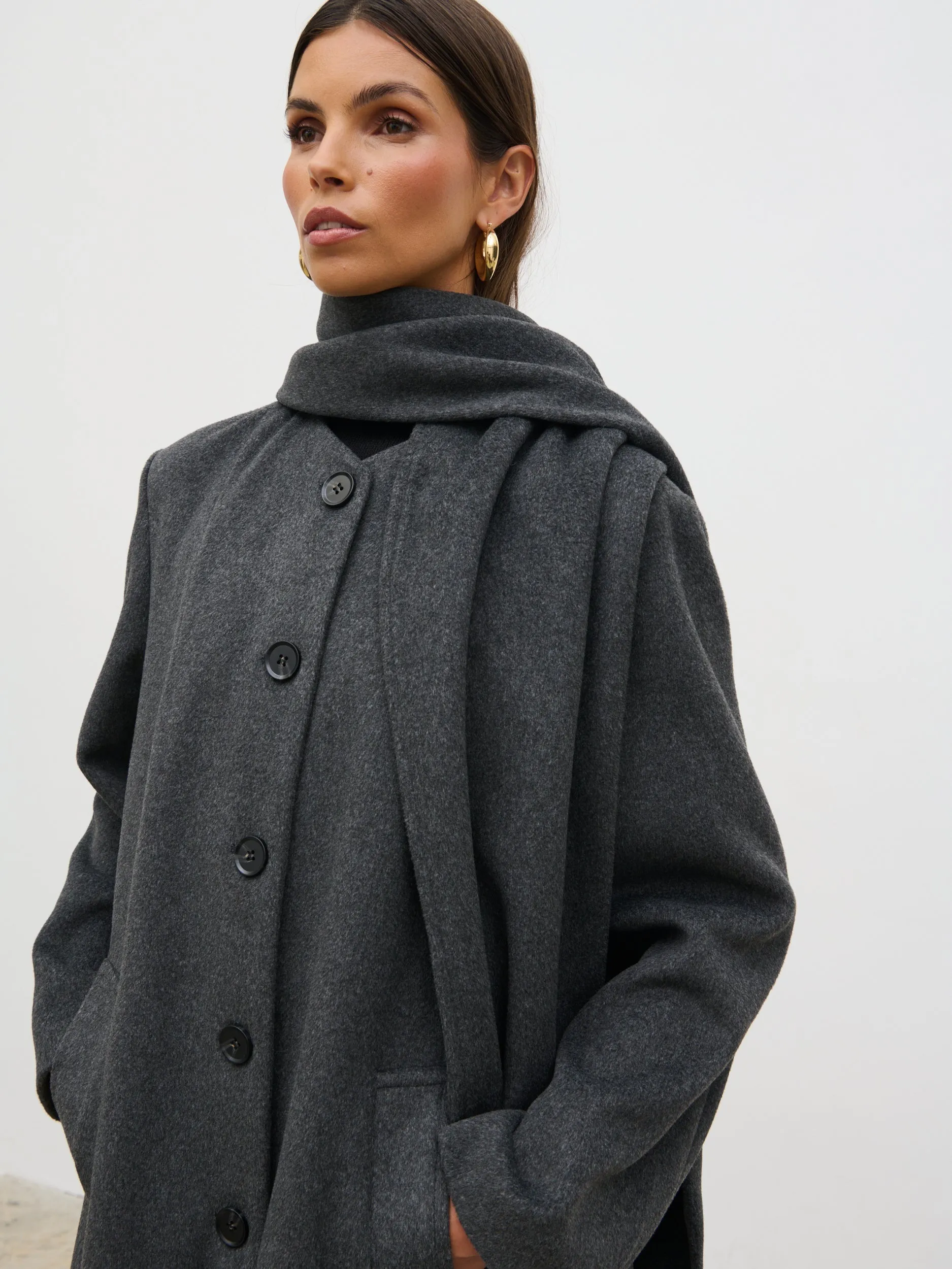 Ari Collarless Coat with Scarf - Grey sold by Pretty Lavish product image thumbnail 2