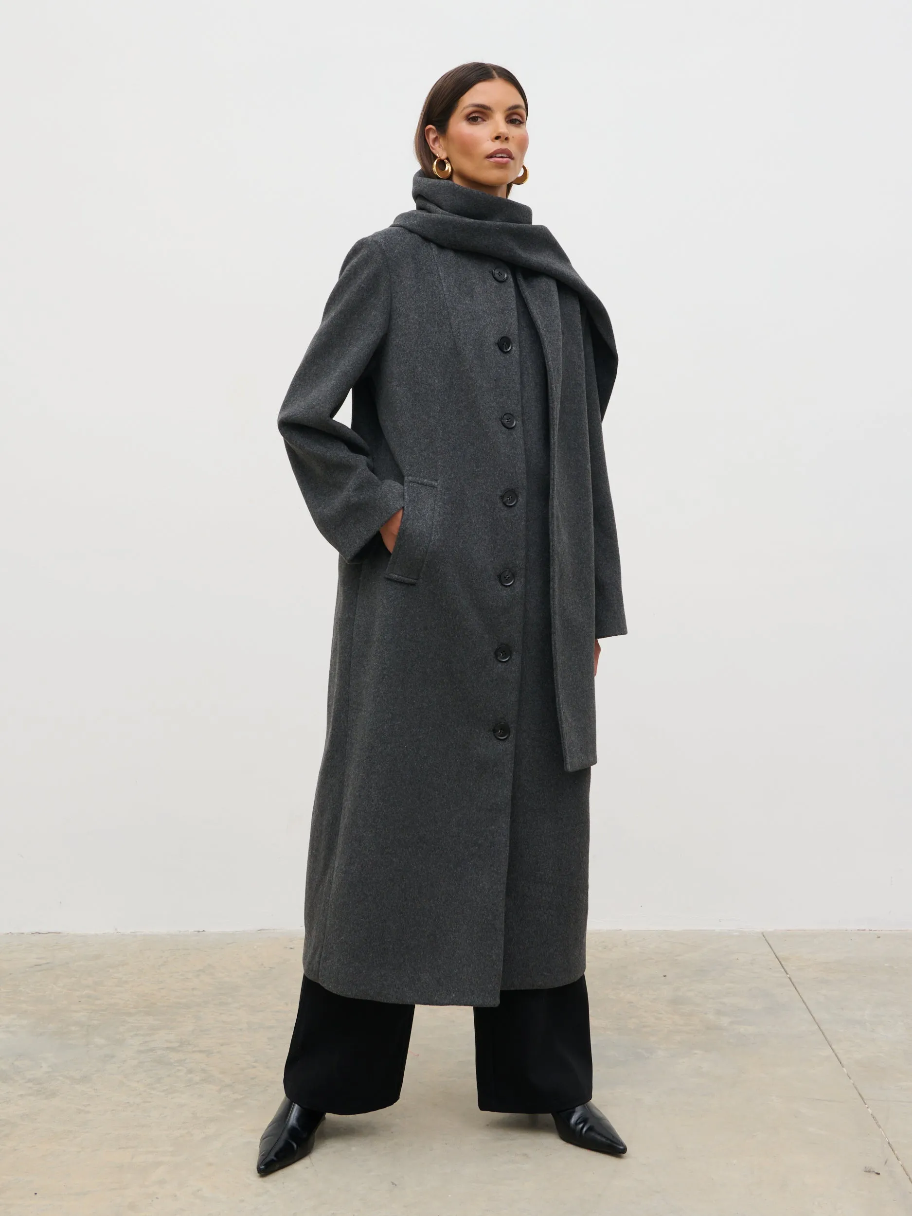 Ari Collarless Coat with Scarf - Grey sold by Pretty Lavish product image thumbnail 3