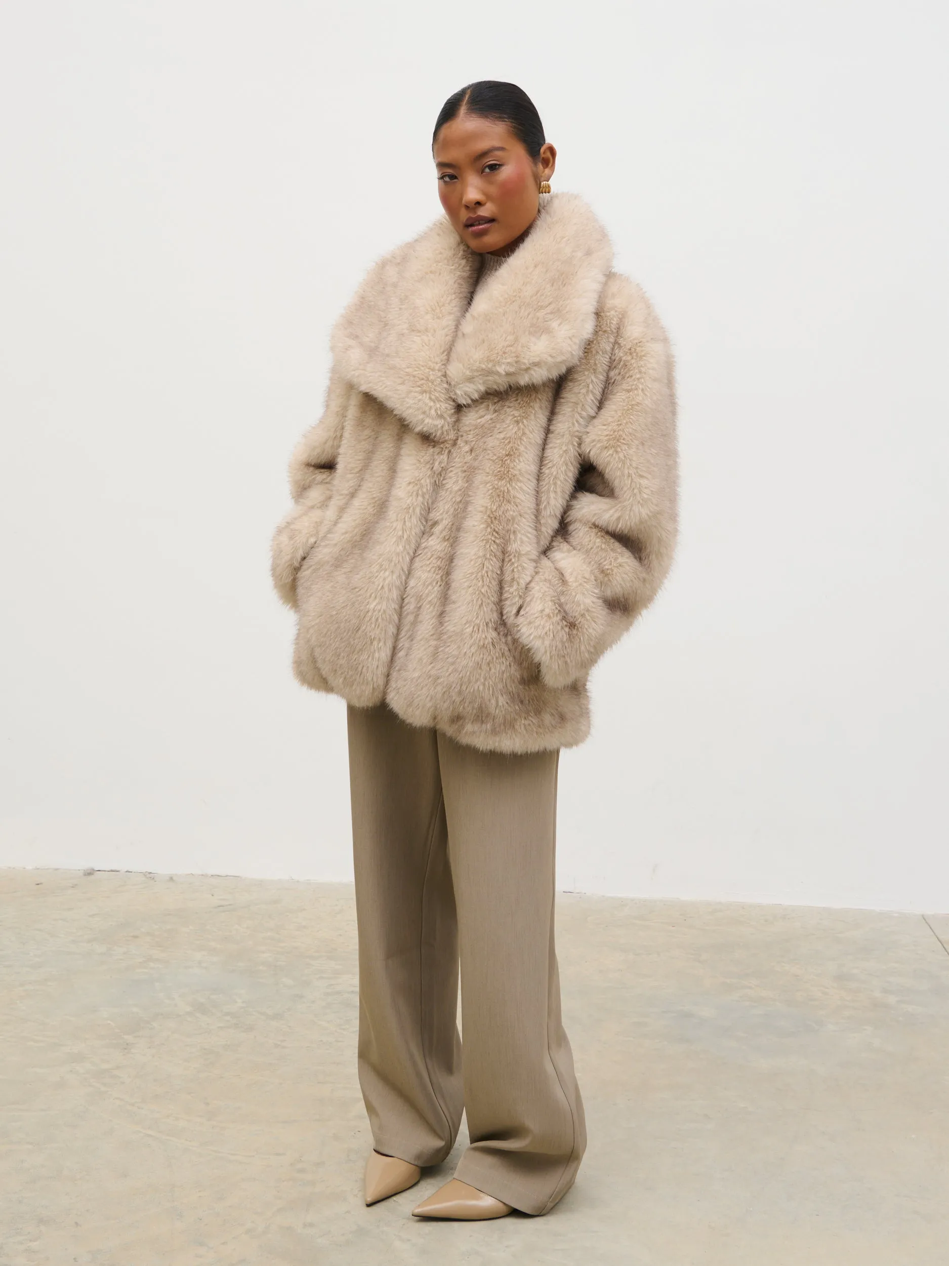 Agatha Short Faux Fur Coat - Beige Marl sold by Pretty Lavish product image thumbnail 5