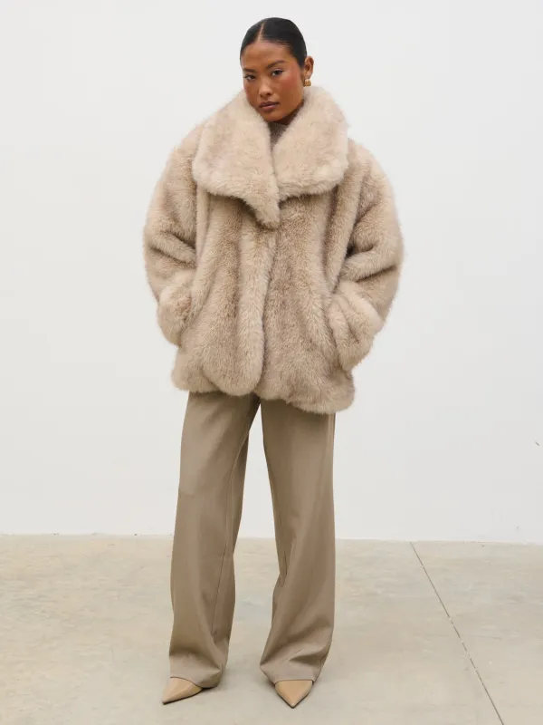 Agatha Short Faux Fur Coat - Beige Marl sold by Pretty Lavish