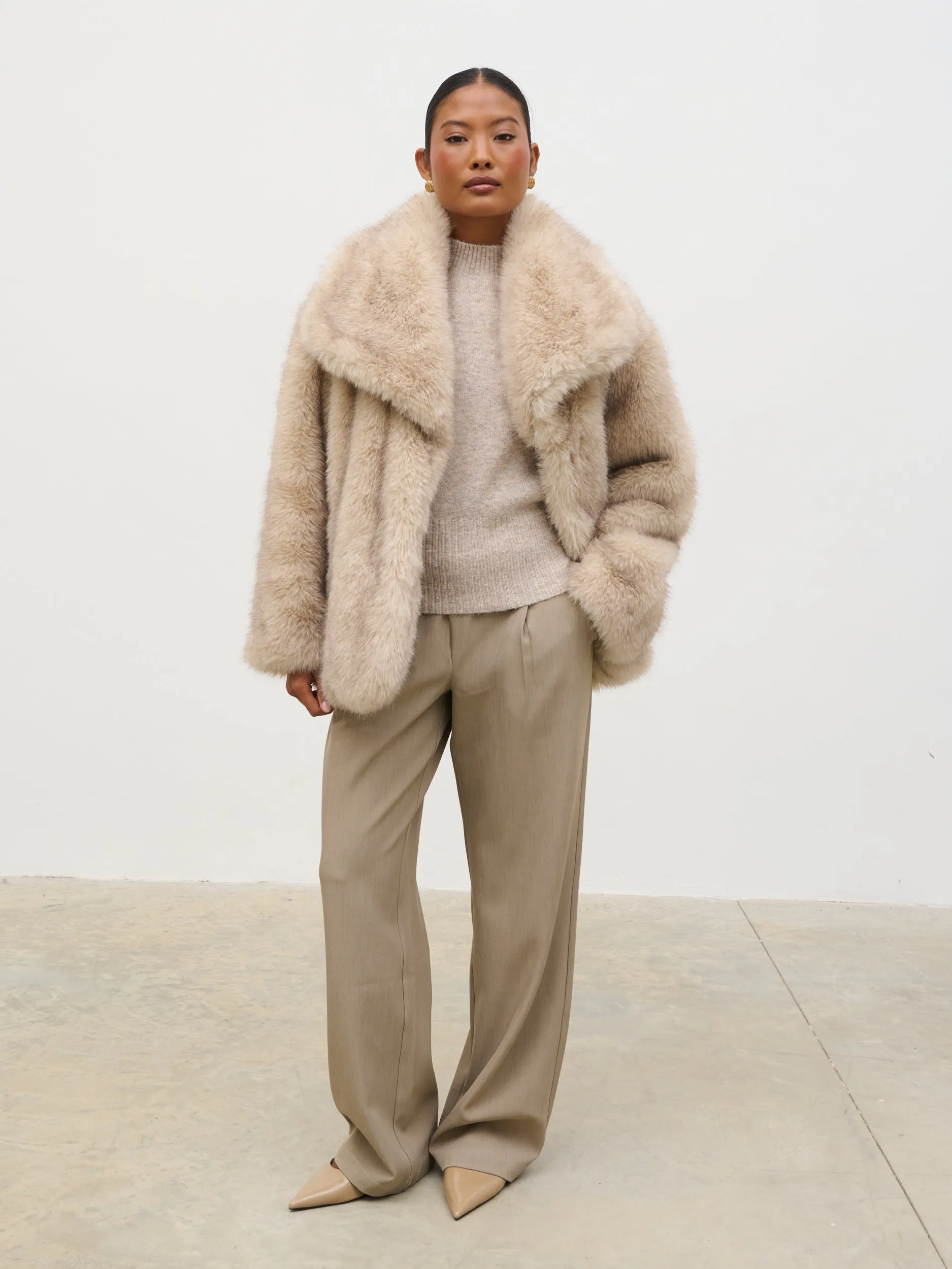 Agatha Short Faux Fur Coat - Beige Marl sold by Pretty Lavish product image thumbnail 2