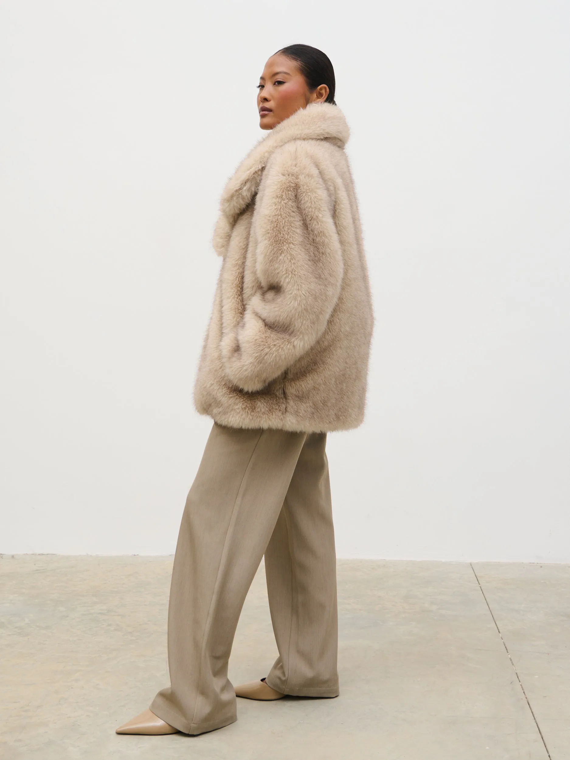 Agatha Short Faux Fur Coat - Beige Marl sold by Pretty Lavish product image thumbnail 4