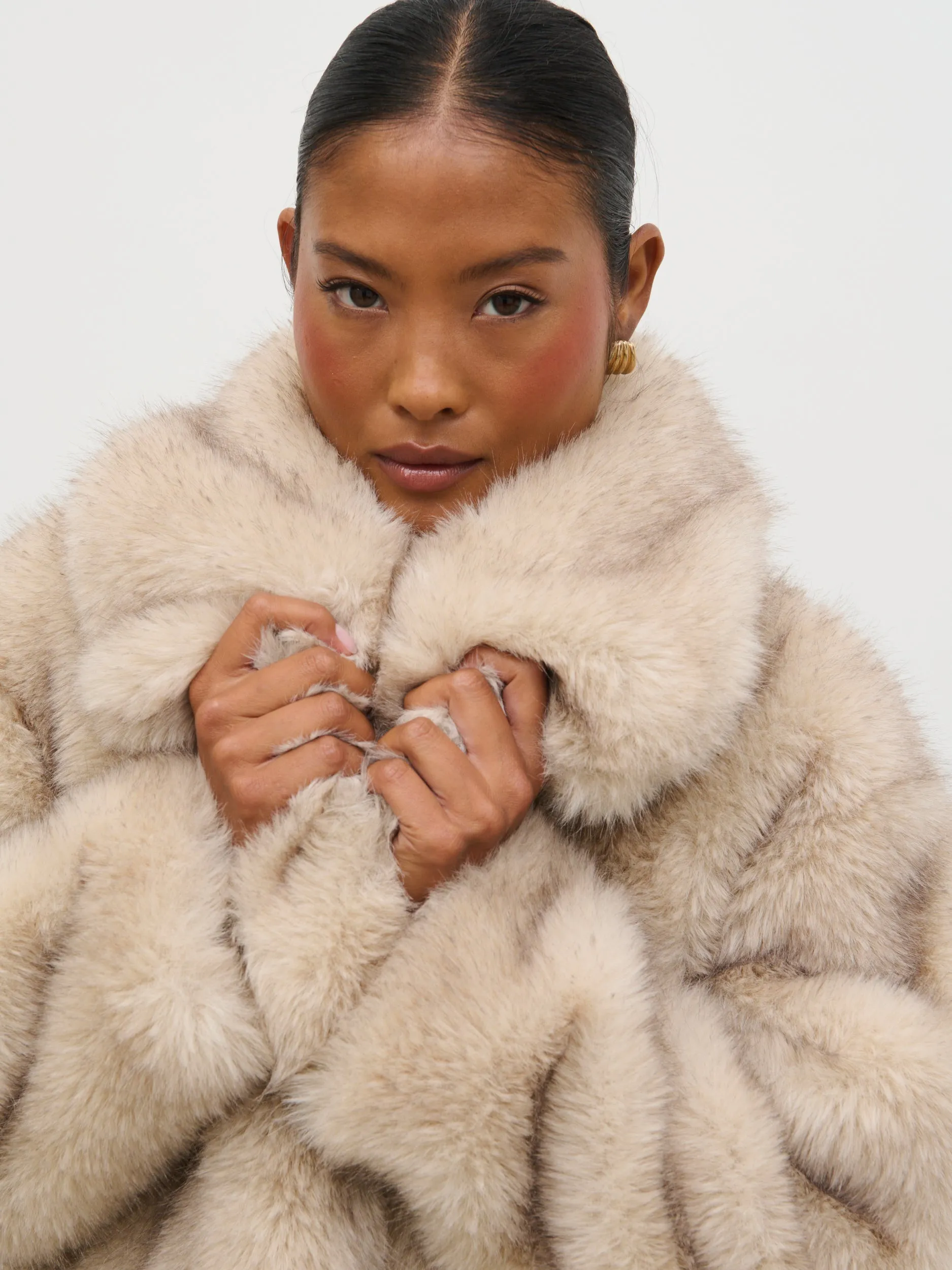 Agatha Short Faux Fur Coat - Beige Marl sold by Pretty Lavish product image thumbnail 3