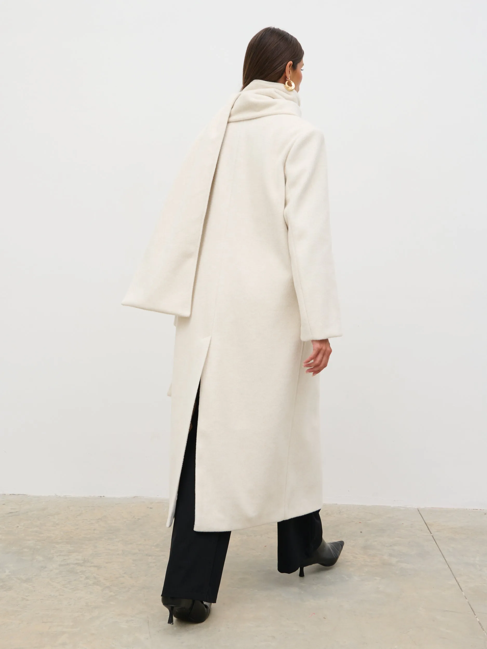 Ari Collarless Coat with Scarf - Cream sold by Pretty Lavish product image thumbnail 5