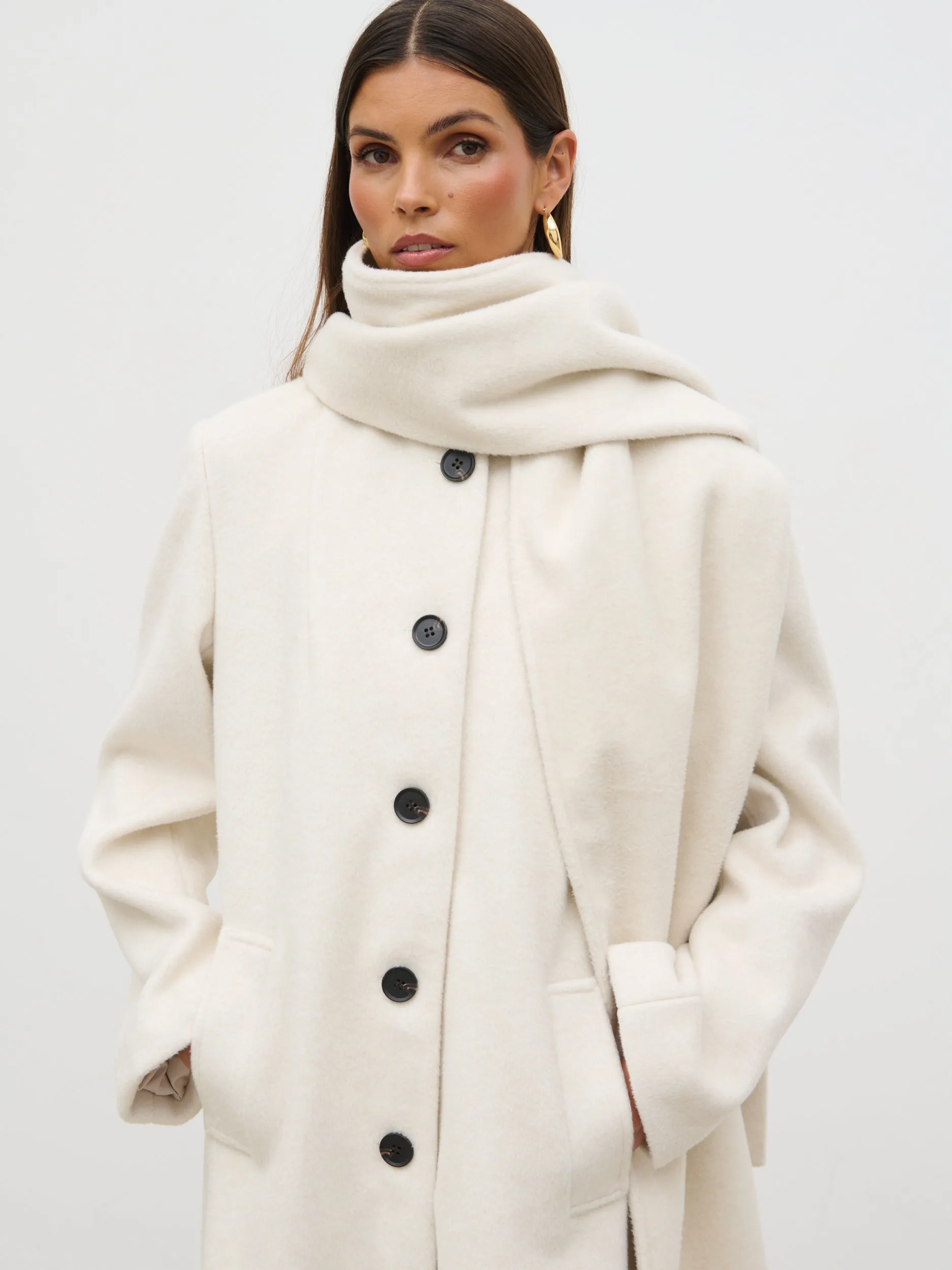 Ari Collarless Coat with Scarf - Cream sold by Pretty Lavish product image thumbnail 2