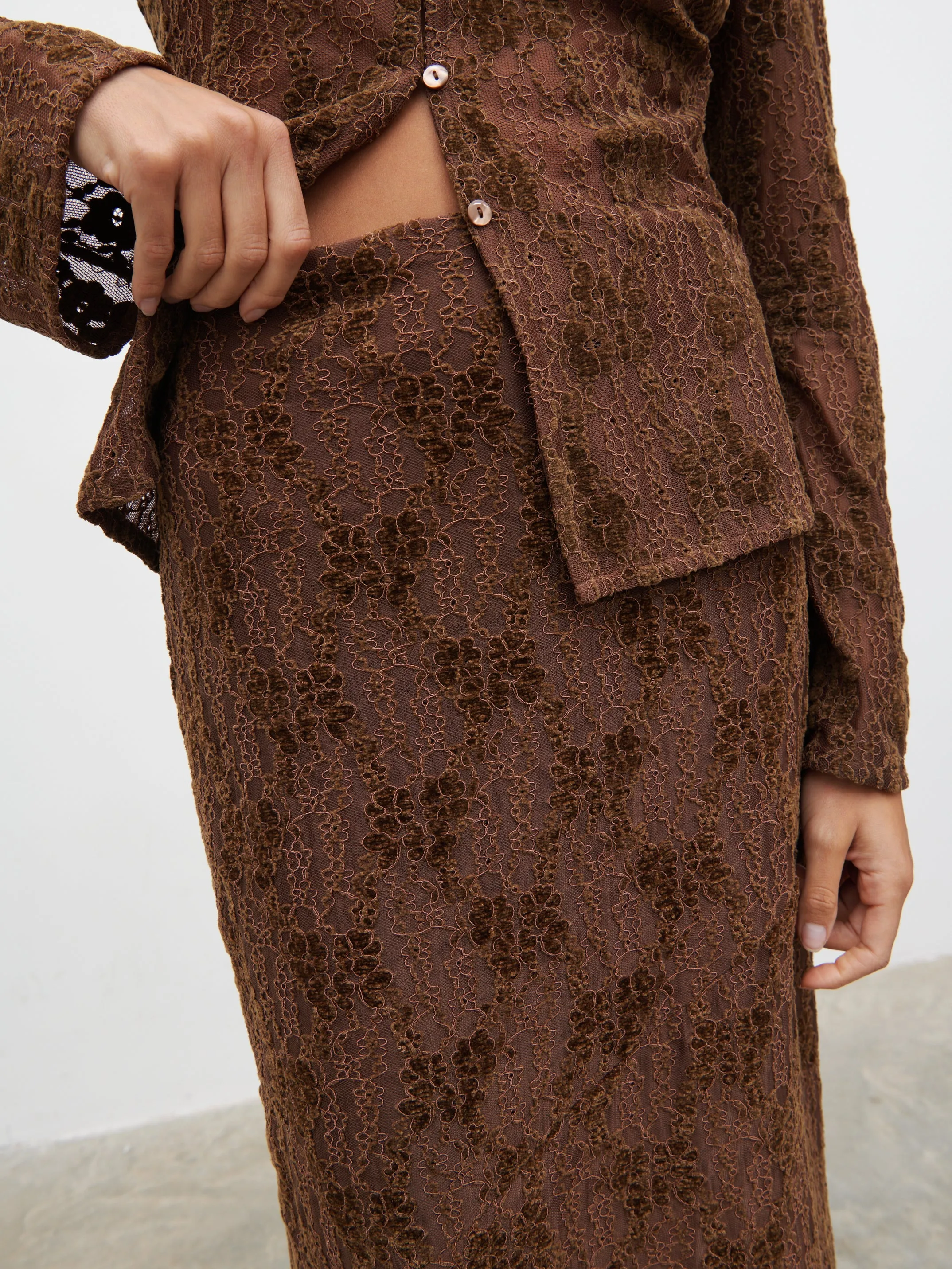 Francessca Lace Maxi Skirt - Brown Velvet sold by Pretty Lavish product image thumbnail 3