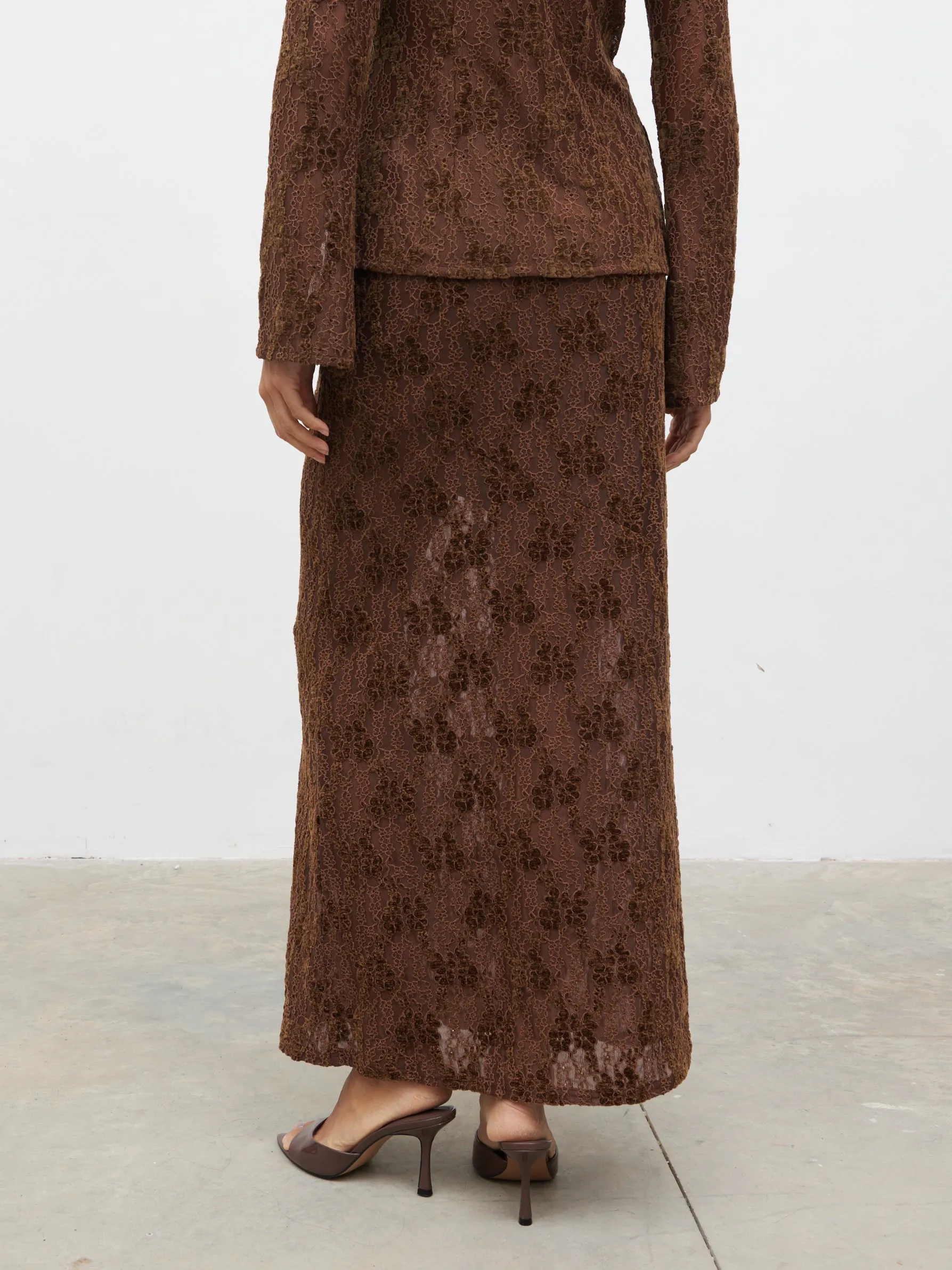 Francessca Lace Maxi Skirt - Brown Velvet sold by Pretty Lavish product image thumbnail 5