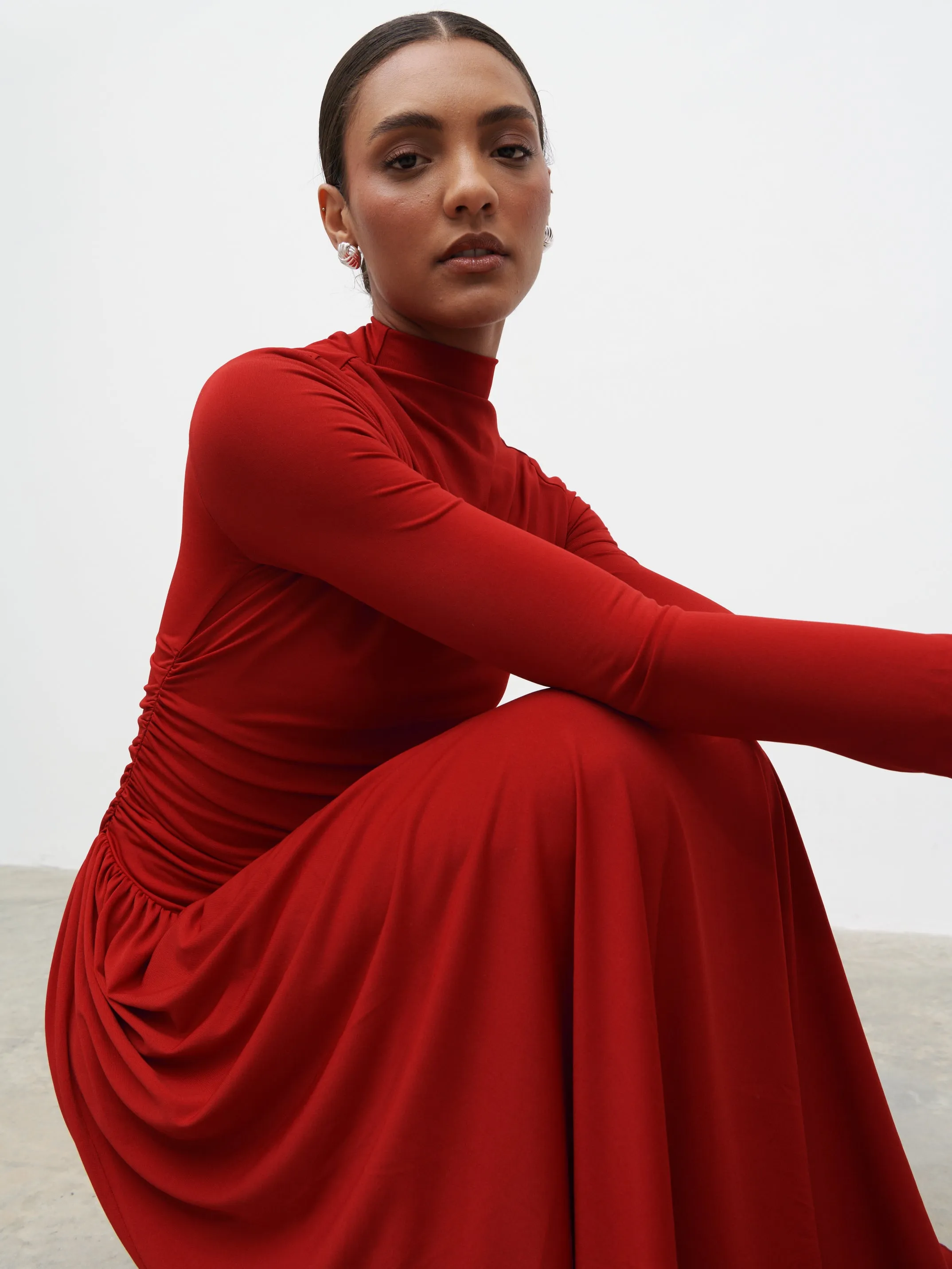 Shai Ruched Jersey Maxi Dress - Red sold by Pretty Lavish product image thumbnail 3