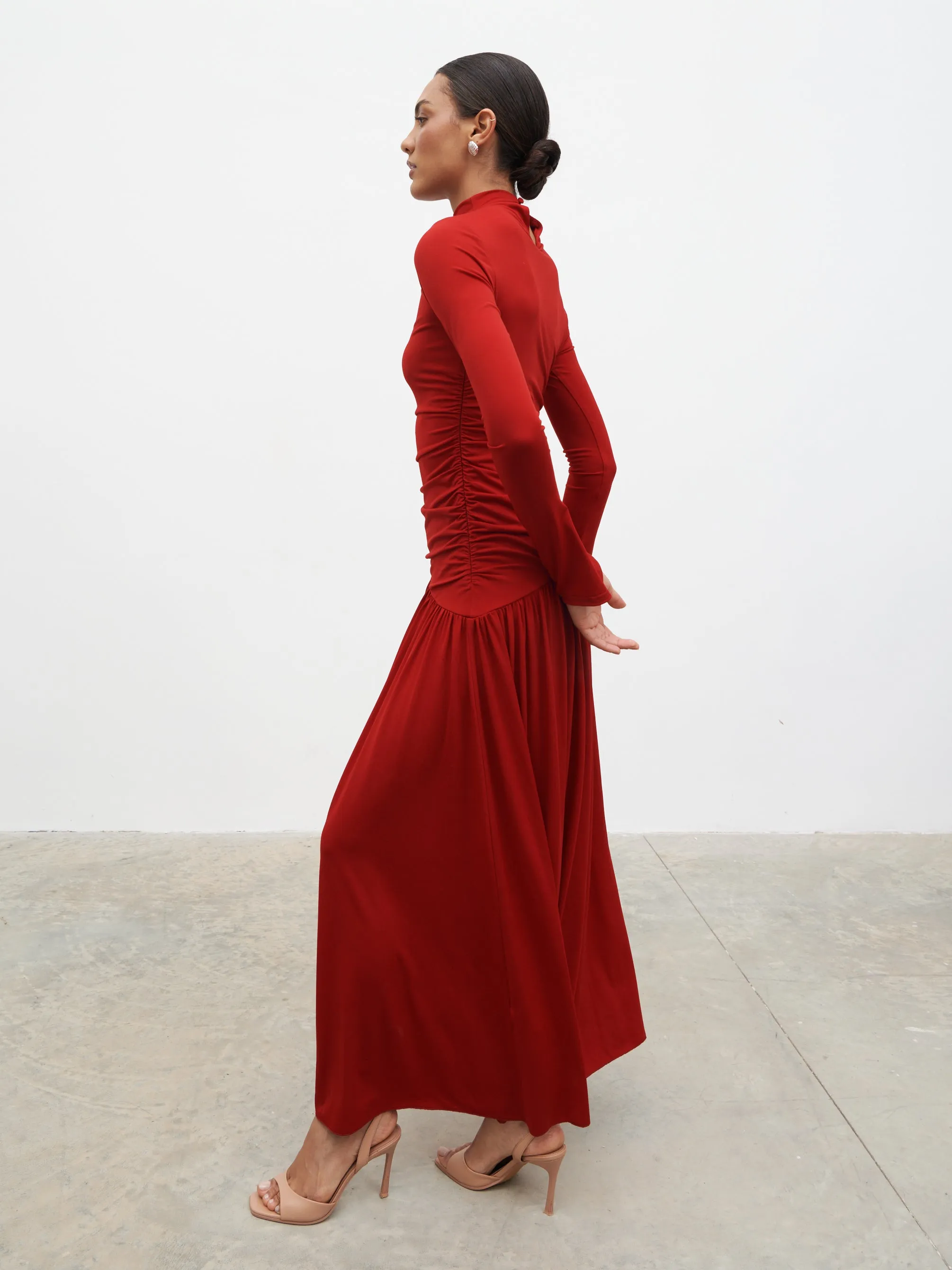 Shai Ruched Jersey Maxi Dress - Red sold by Pretty Lavish product image thumbnail 2