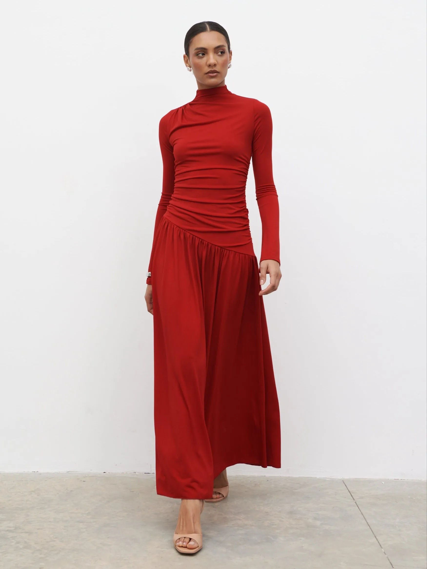 Shai Ruched Jersey Maxi Dress - Red sold by Pretty Lavish product image thumbnail 4