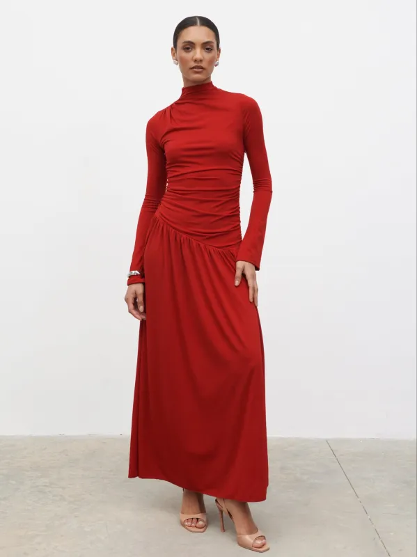 Shai Ruched Jersey Maxi Dress - Red sold by Pretty Lavish