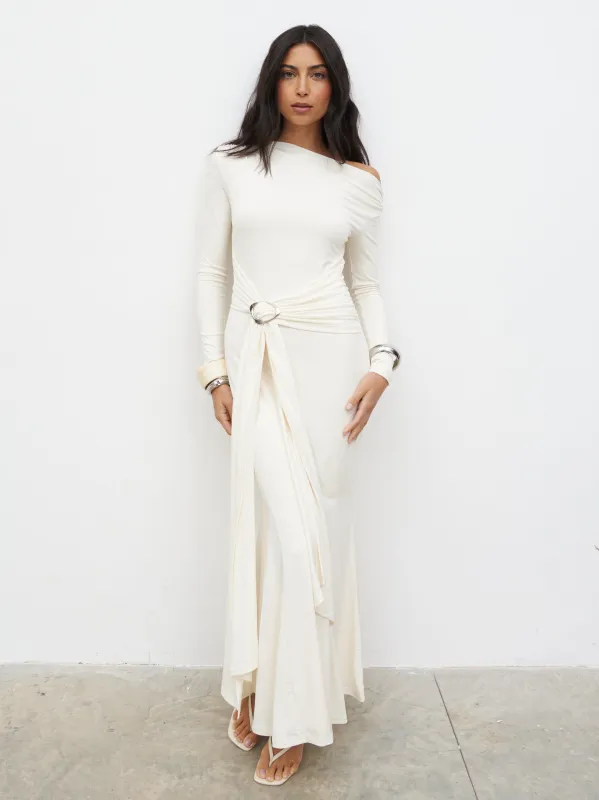 Yarelia Ruched Trim Jersey Maxi Dress - Cream sold by Pretty Lavish