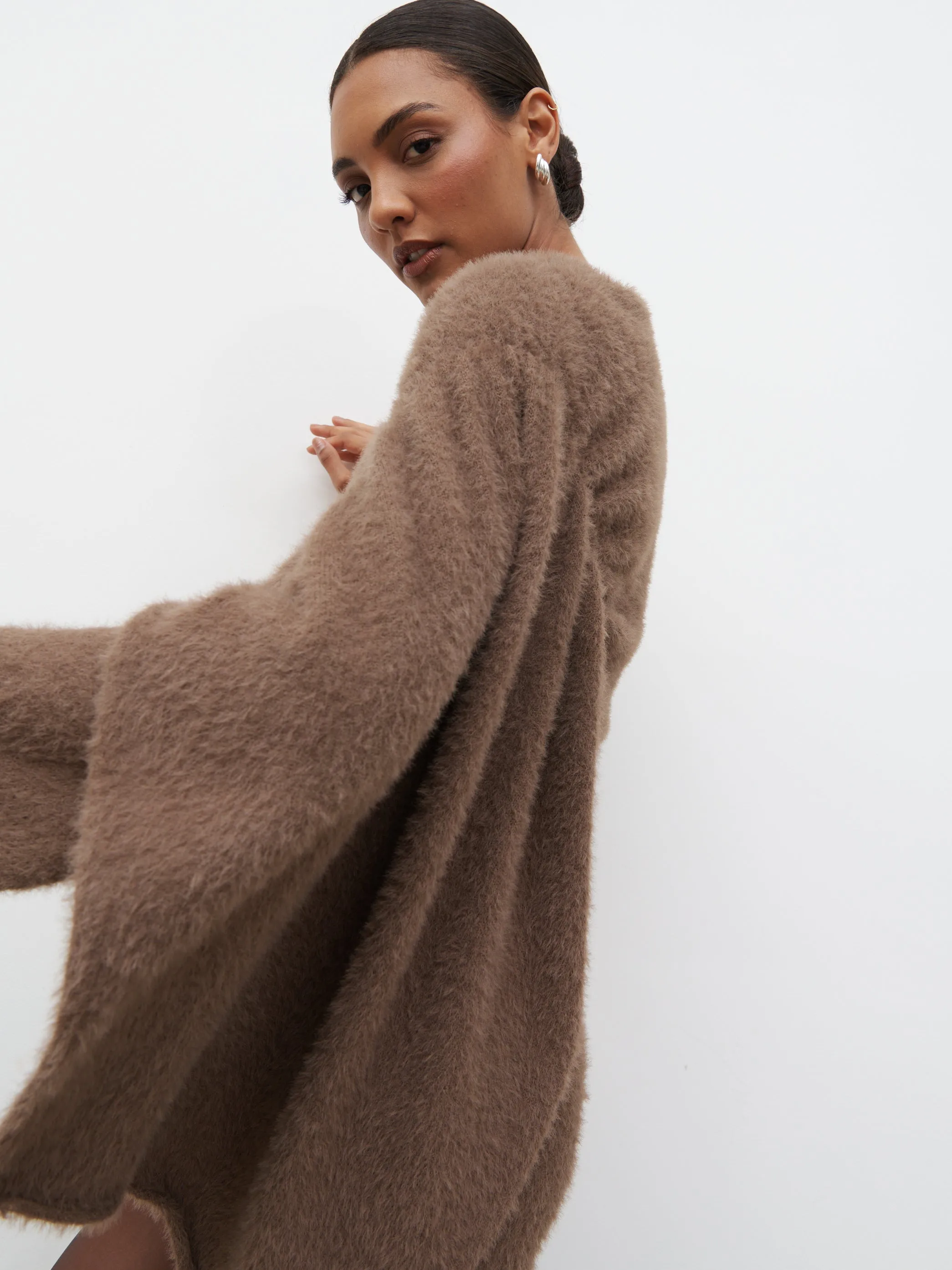Cassio Drape Fluffy Knit Mini Dress - Mushroom sold by Pretty Lavish product image thumbnail 5