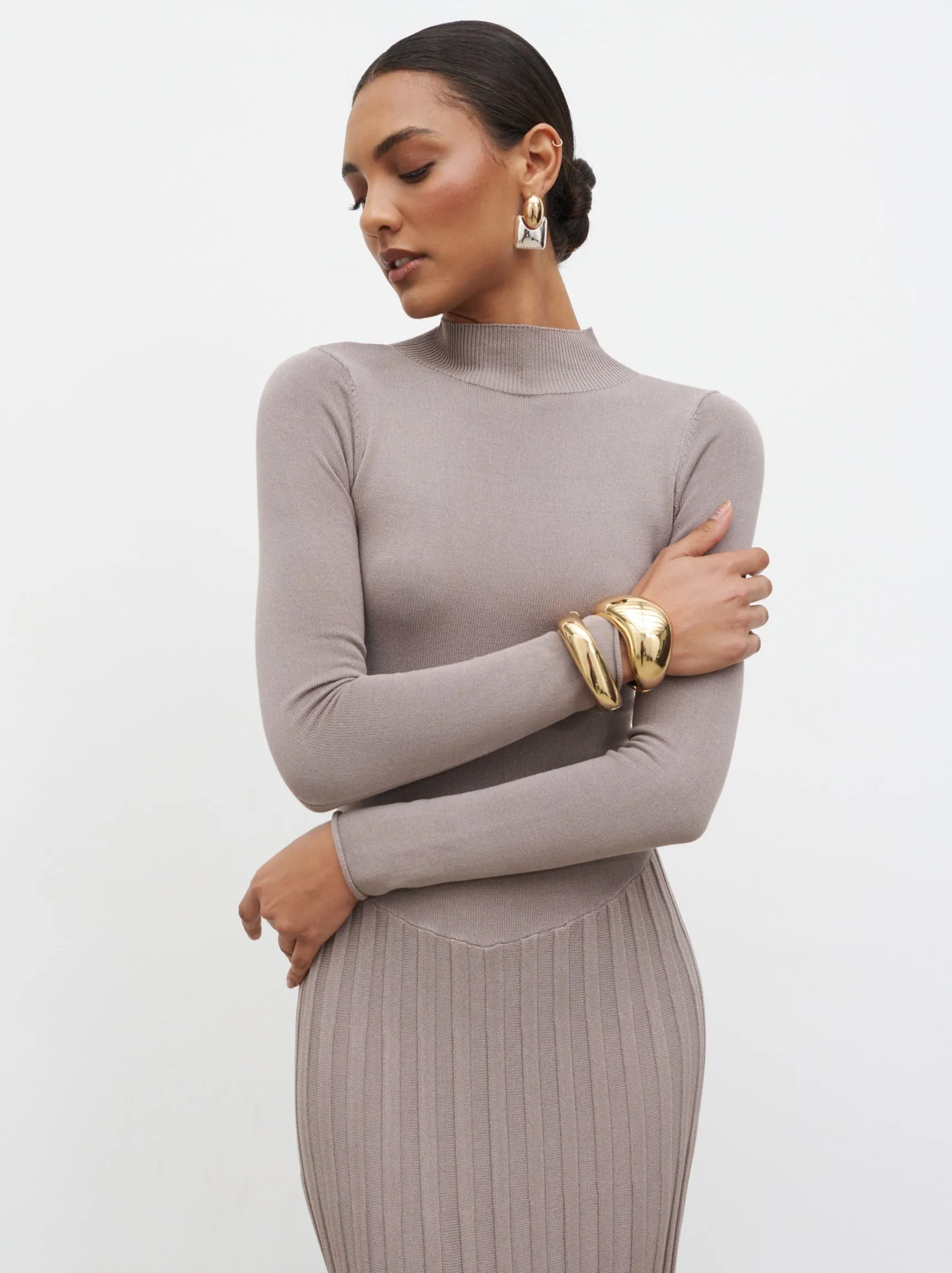 Gloria Fine Knit Pleated Maxi Dress - Dark Taupe sold by Pretty Lavish product image thumbnail 3