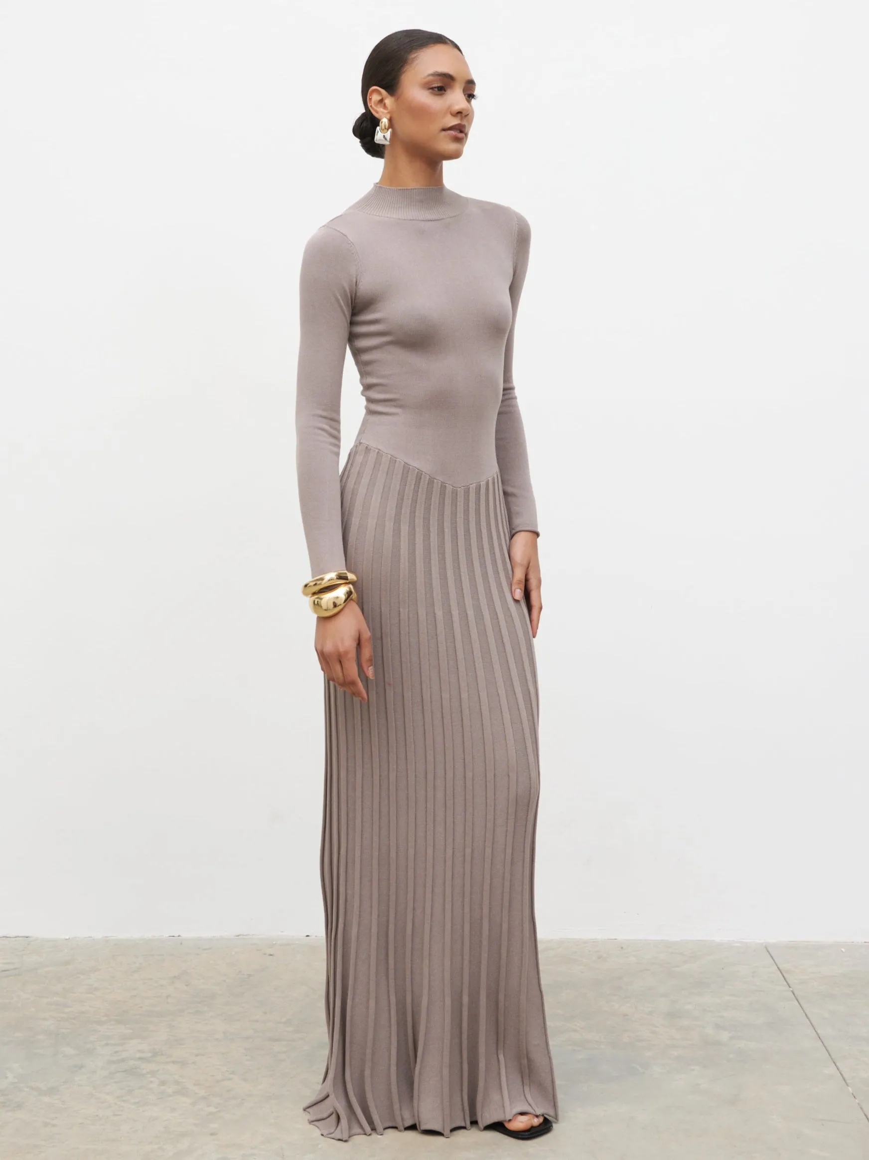 Gloria Fine Knit Pleated Maxi Dress - Dark Taupe sold by Pretty Lavish product image thumbnail 4