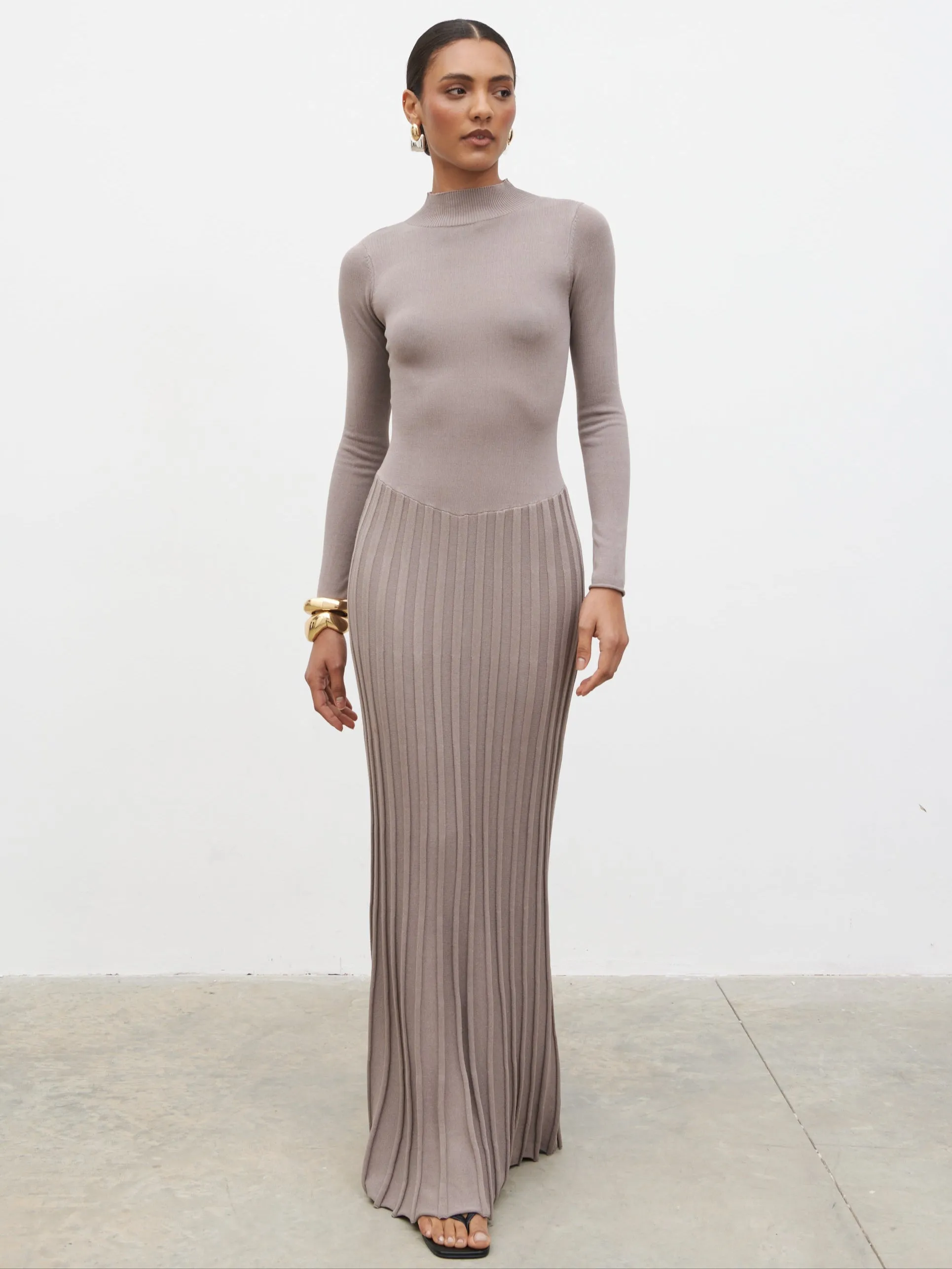 Gloria Fine Knit Pleated Maxi Dress - Dark Taupe sold by Pretty Lavish product image thumbnail 2
