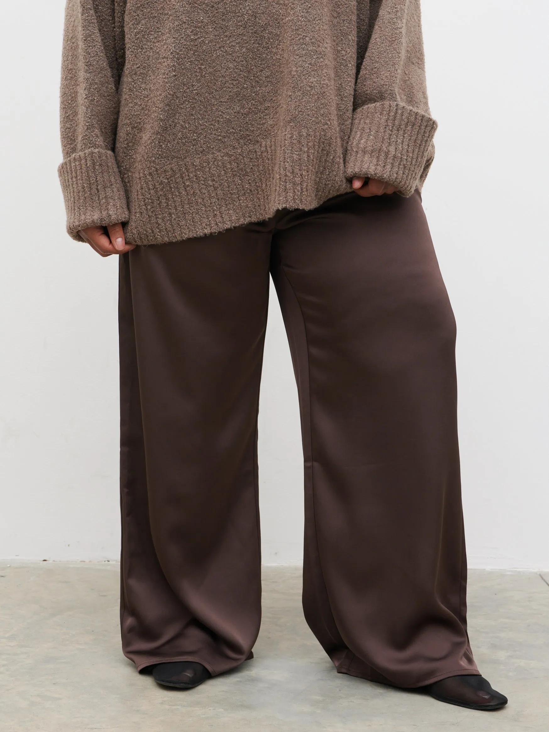 Breya Satin Drawstring Trousers Curve - Chocolate Brown sold by Pretty Lavish product image thumbnail 3